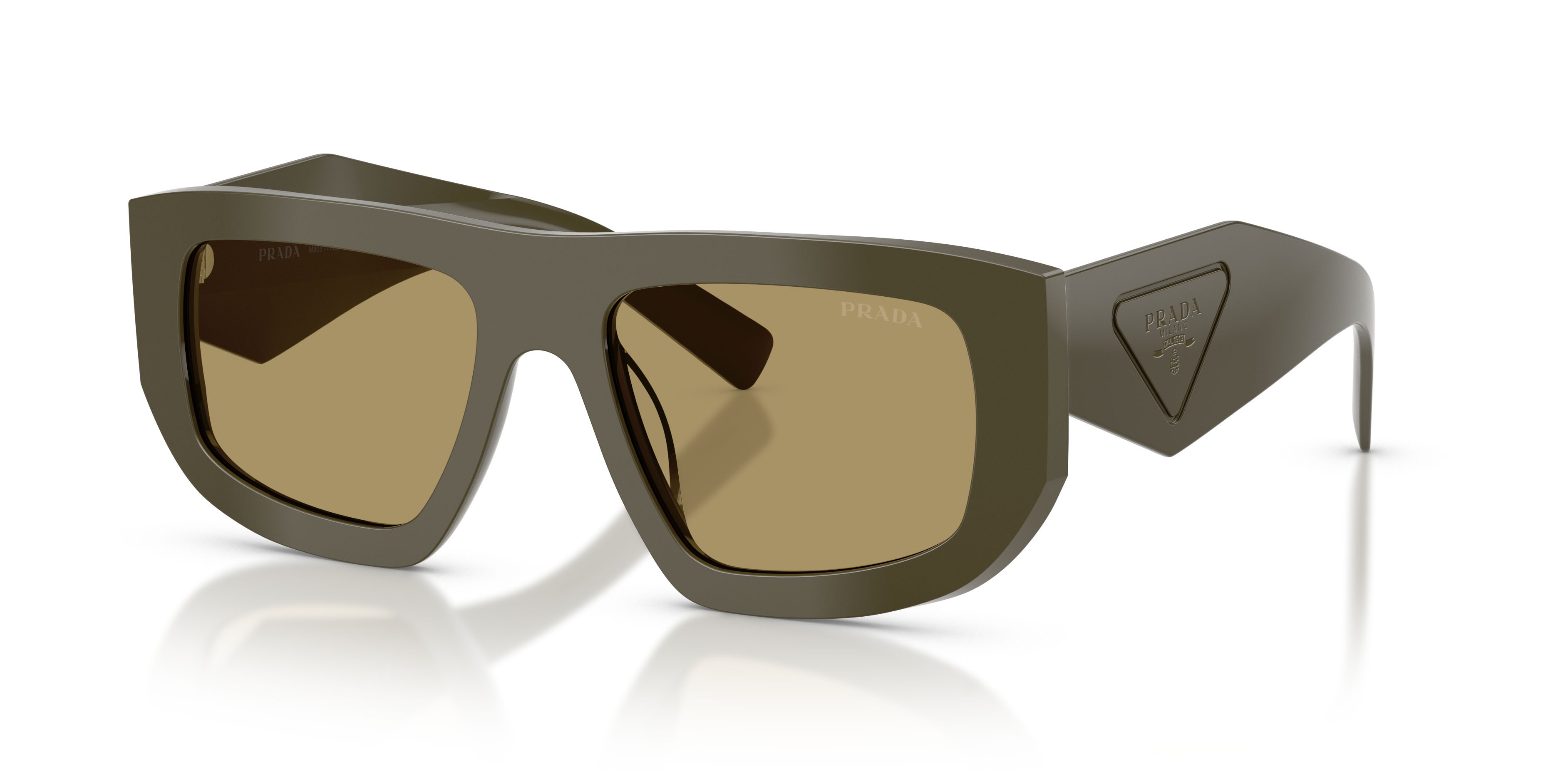 Occhiali da sole Prada PR D04SU (26J70G) colore laurel forma irregolare lenti verde oliva