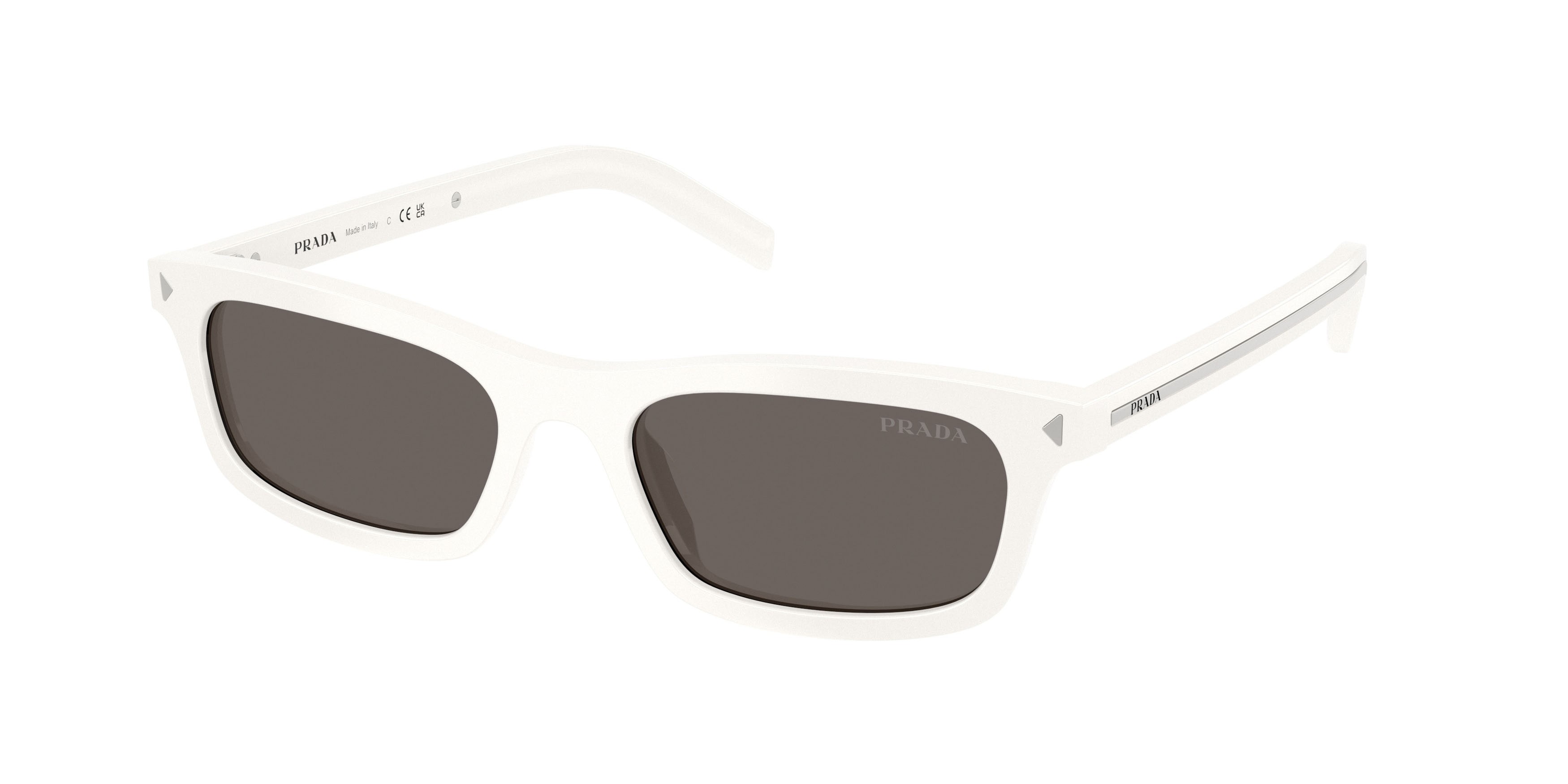 Occhiali da sole Prada PR D05S (17K731) colore bianco talco forma quadrato lenti grigio scuro