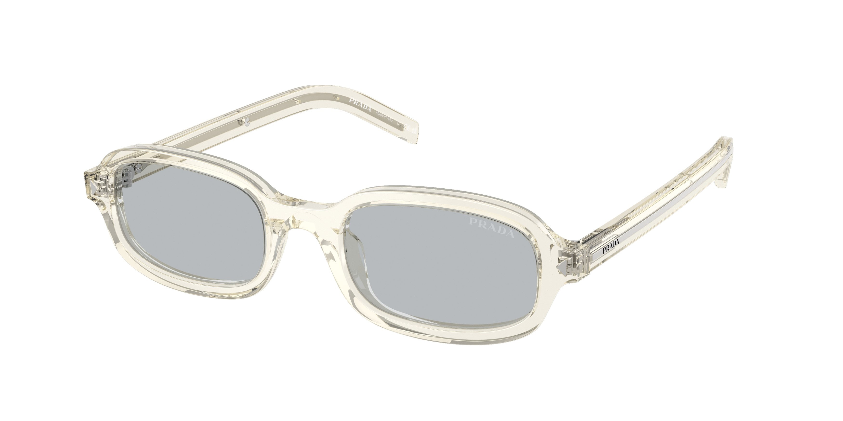 Occhiali da sole Prada PR D06S (12X40W) colore champagne trasparente forma ovale lenti grigio chiaro