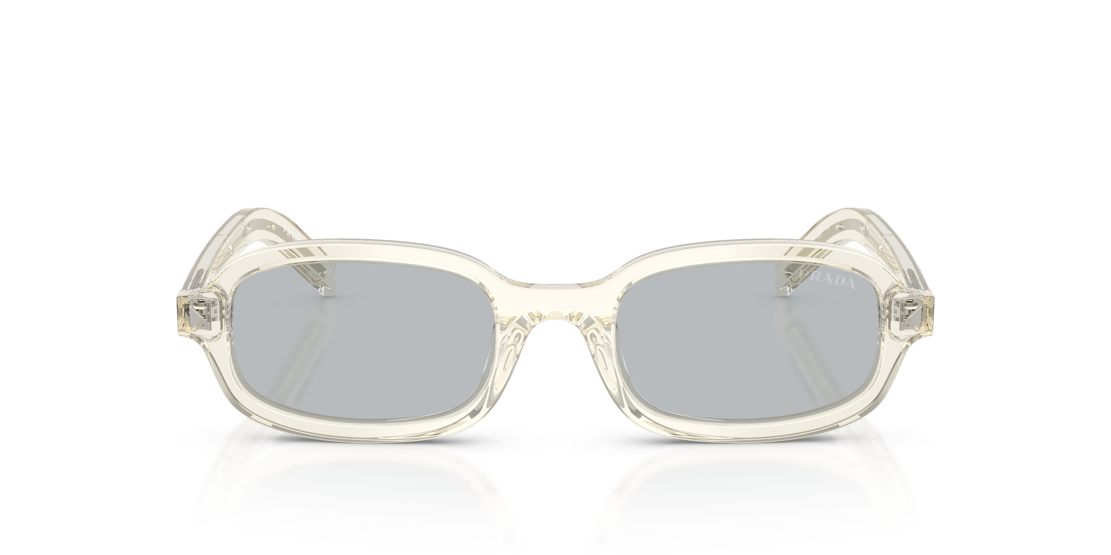 Occhiali da sole Prada PR D06S (12X40W) colore champagne trasparente forma ovale lenti grigio chiaro