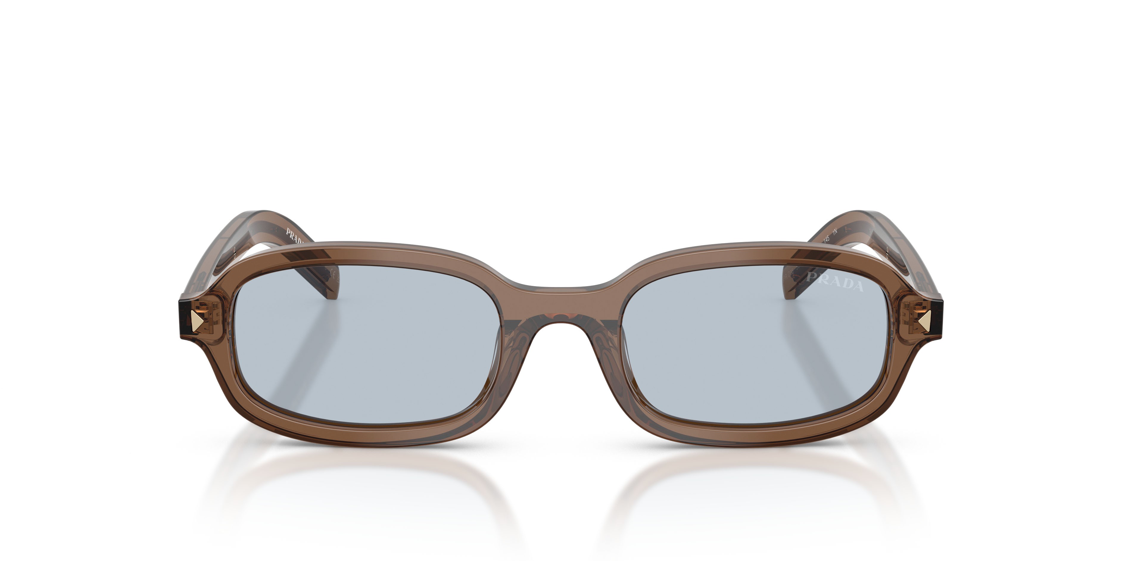 Occhiali da sole Prada PR D06S (28I30W) colore argilla trasparente forma ovale lenti blu/grigio