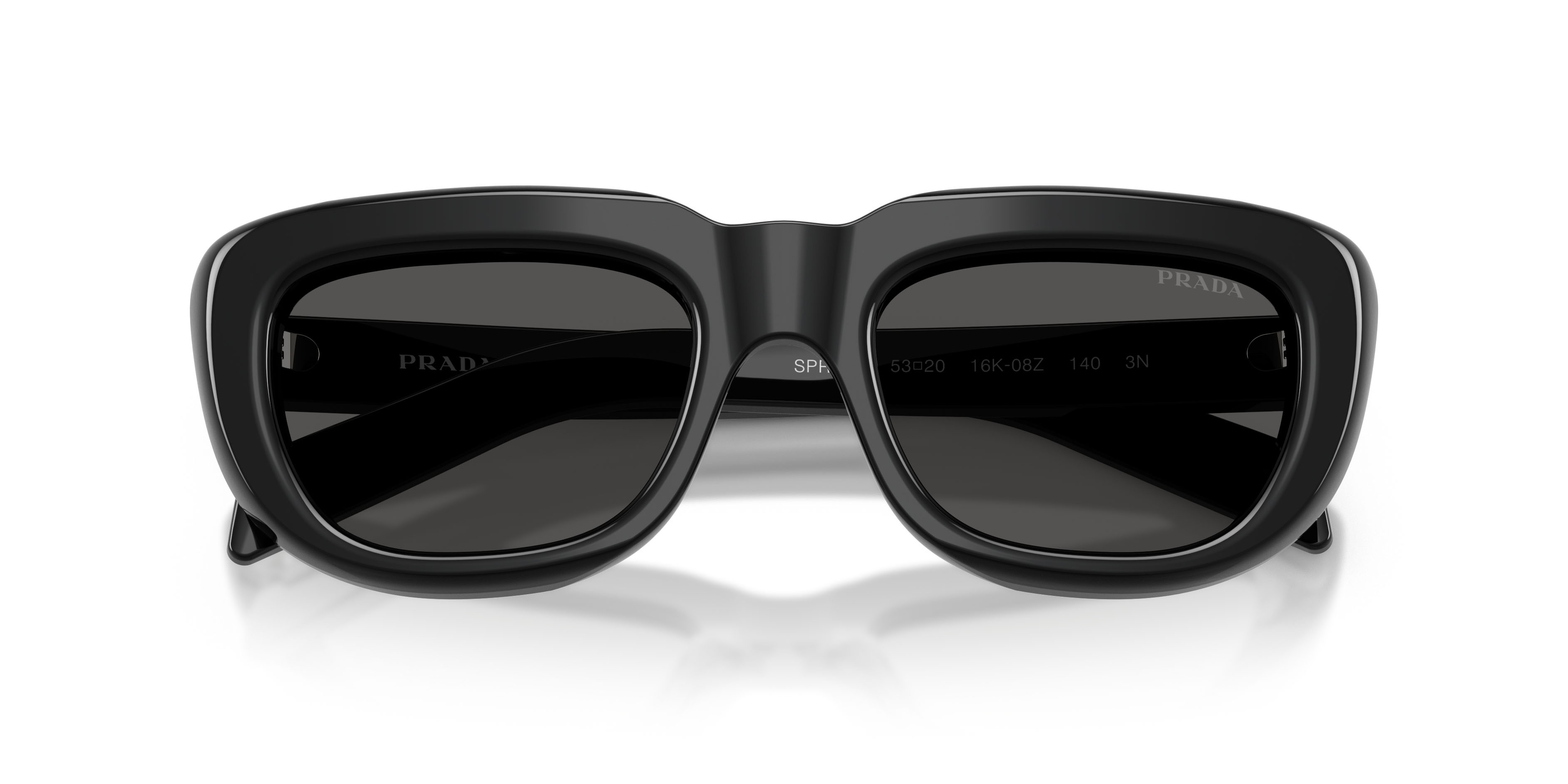 Sunglasses Prada PR D07S (16K08Z) color nero shape rectangle lenses grigio scuro