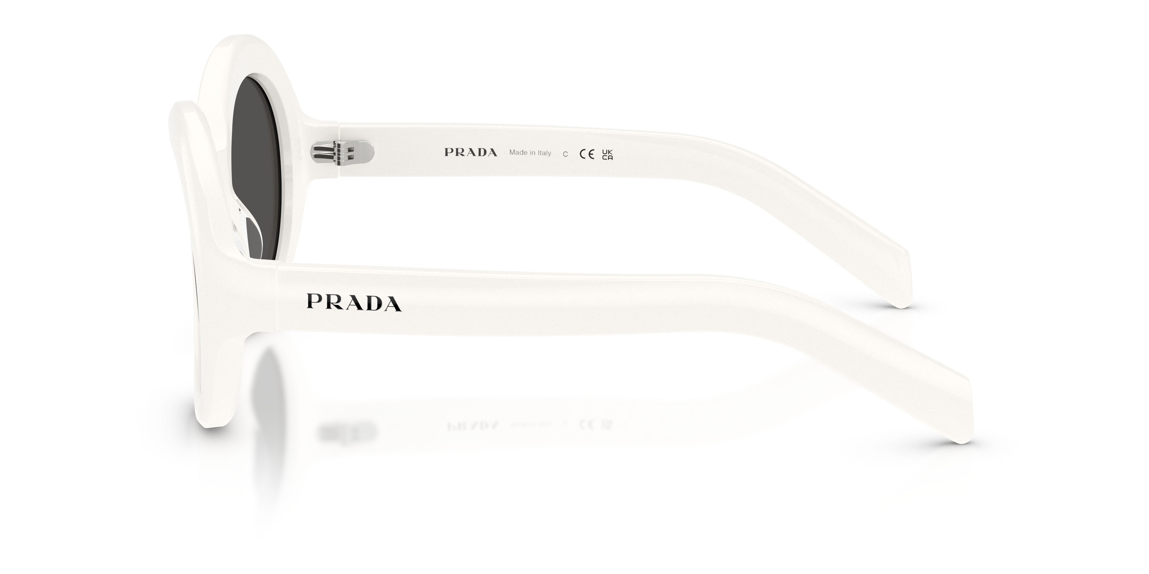 Sunglasses Prada PR D08SU (17K08Z) color bianco talco shape round lenses grigio scuro