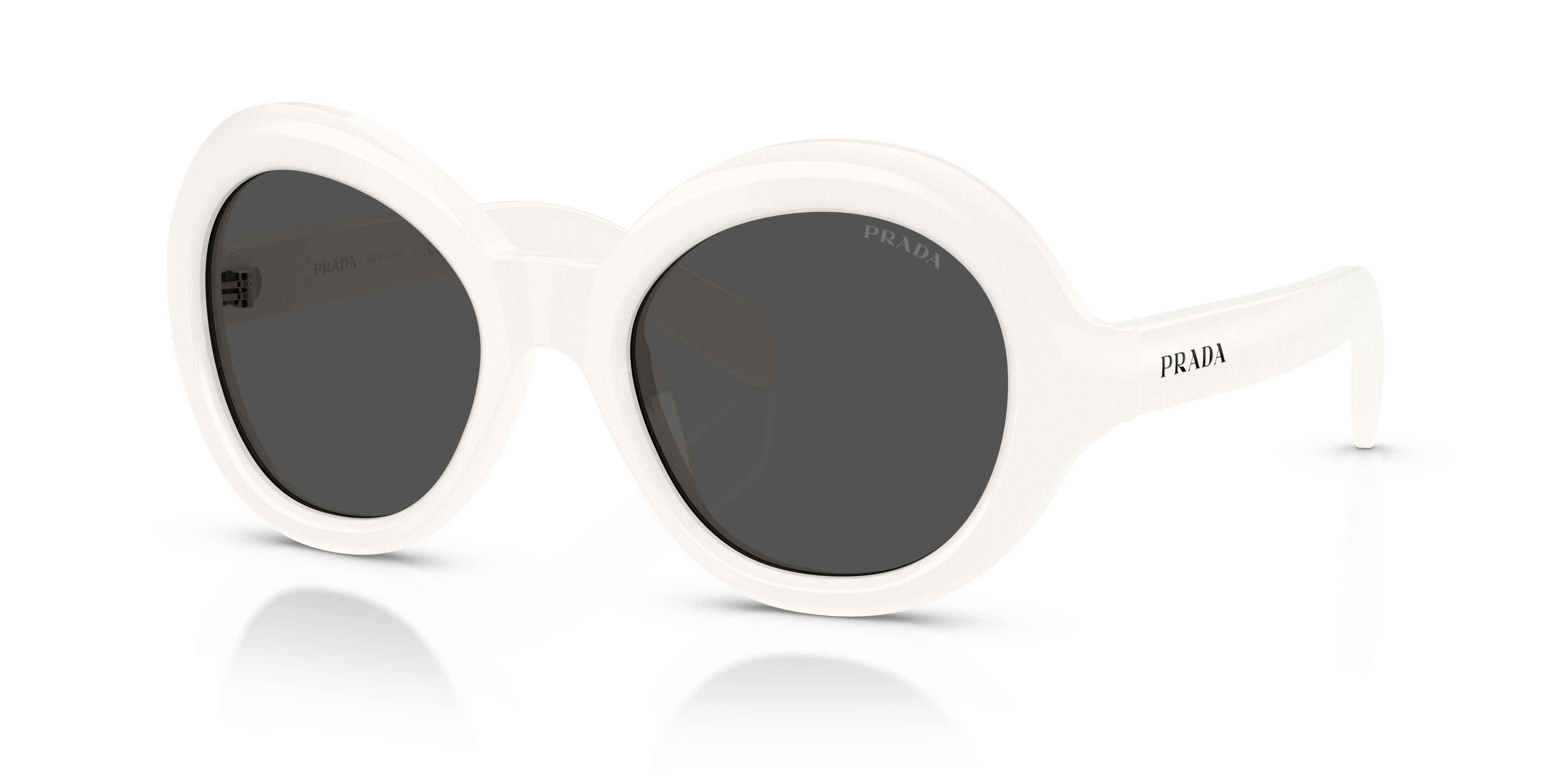 Sunglasses Prada PR D08SU (17K08Z) color bianco talco shape round lenses grigio scuro