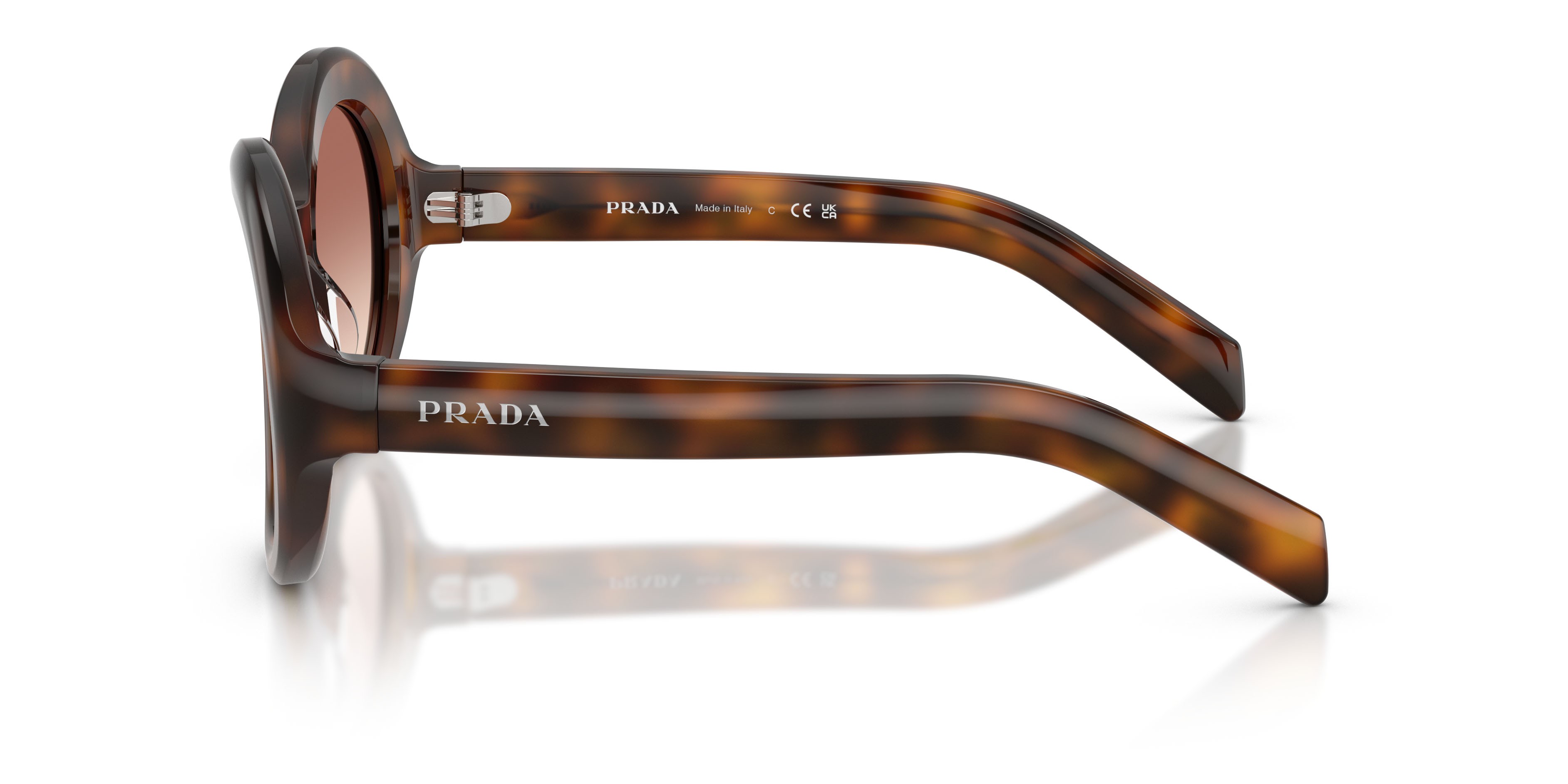 Sunglasses Prada PR D08SU (20D70X) color juniper tartarugato shape round lenses light brown gradient bordeaux