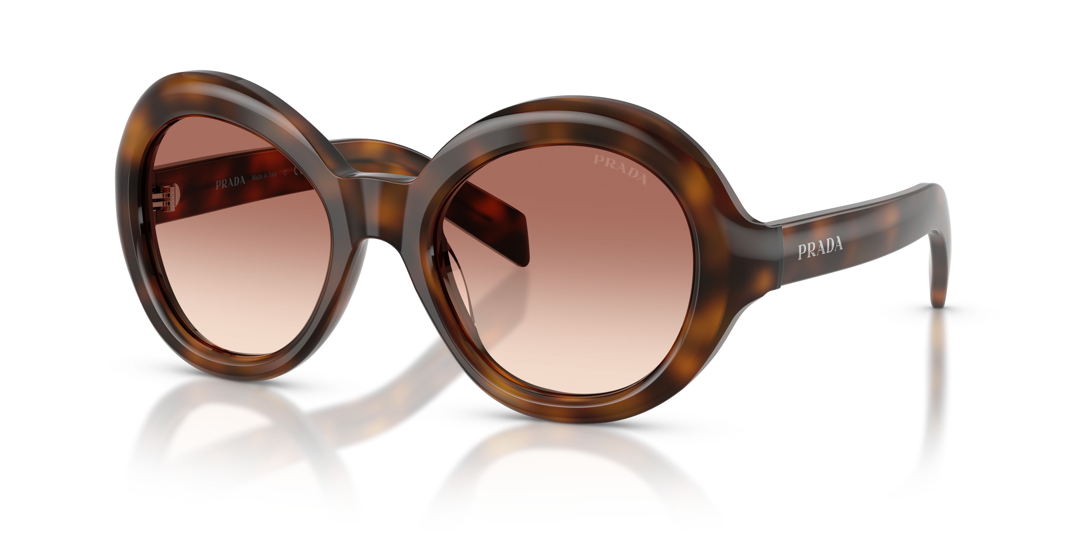 Sunglasses Prada PR D08SU (20D70X) color juniper tartarugato shape round lenses light brown gradient bordeaux