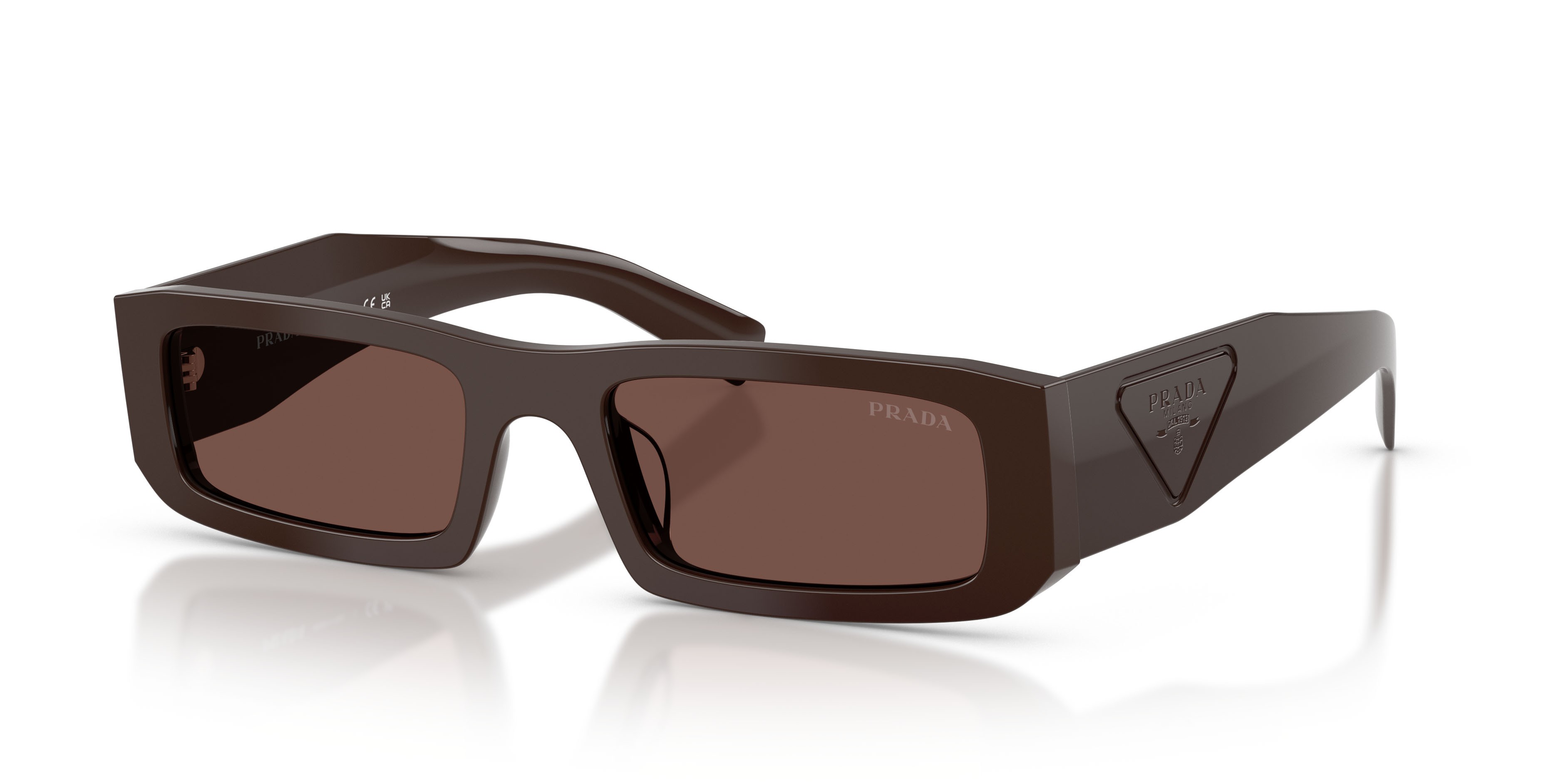 Occhiali da sole Prada PR D09SD (27I90W) colore cigar forma rettangolare lenti cioccolato nero