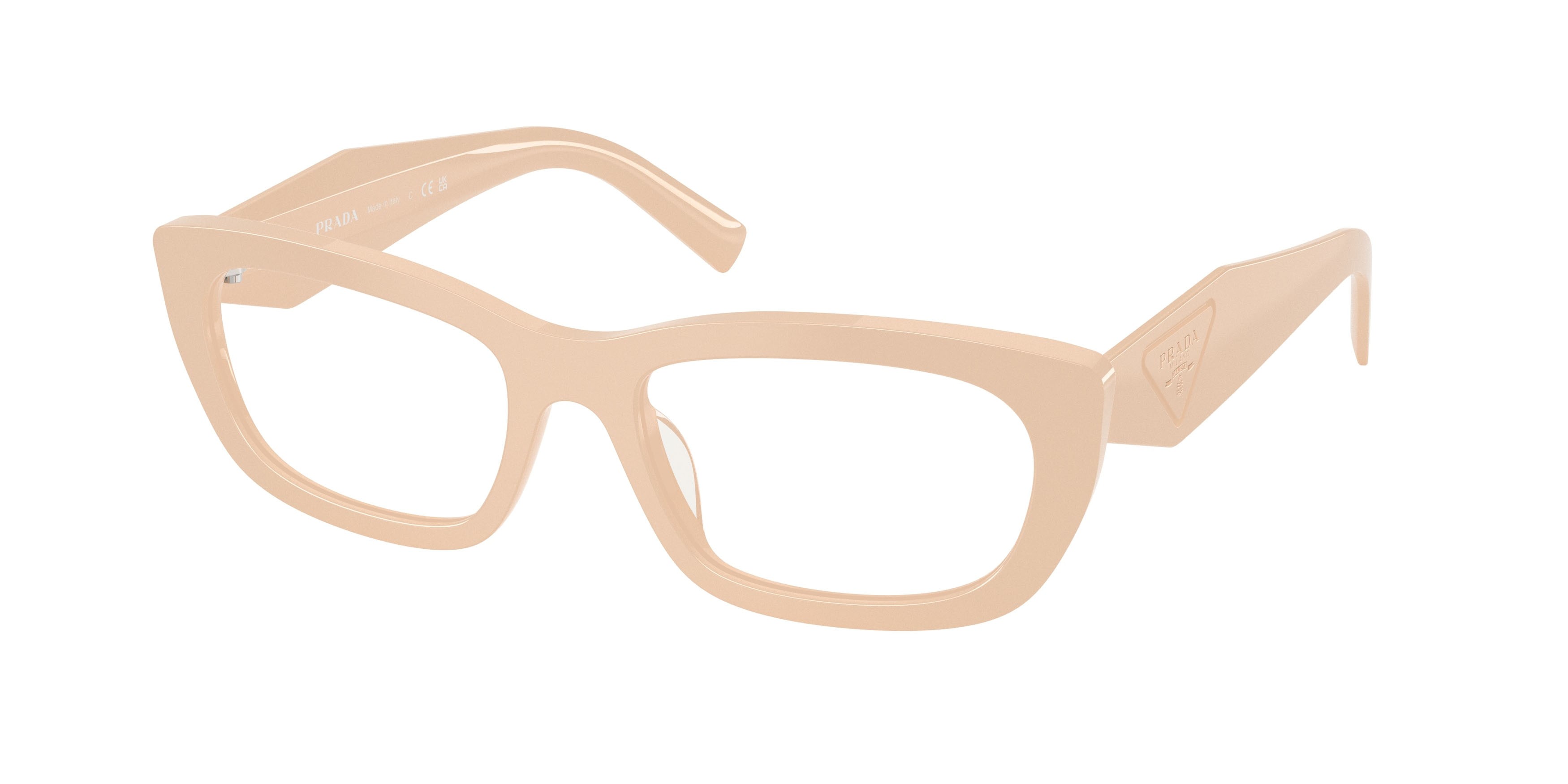 Eyeglasses Prada PR D09V (25B1O1) color beige polvere shape irregular lenses lente demo