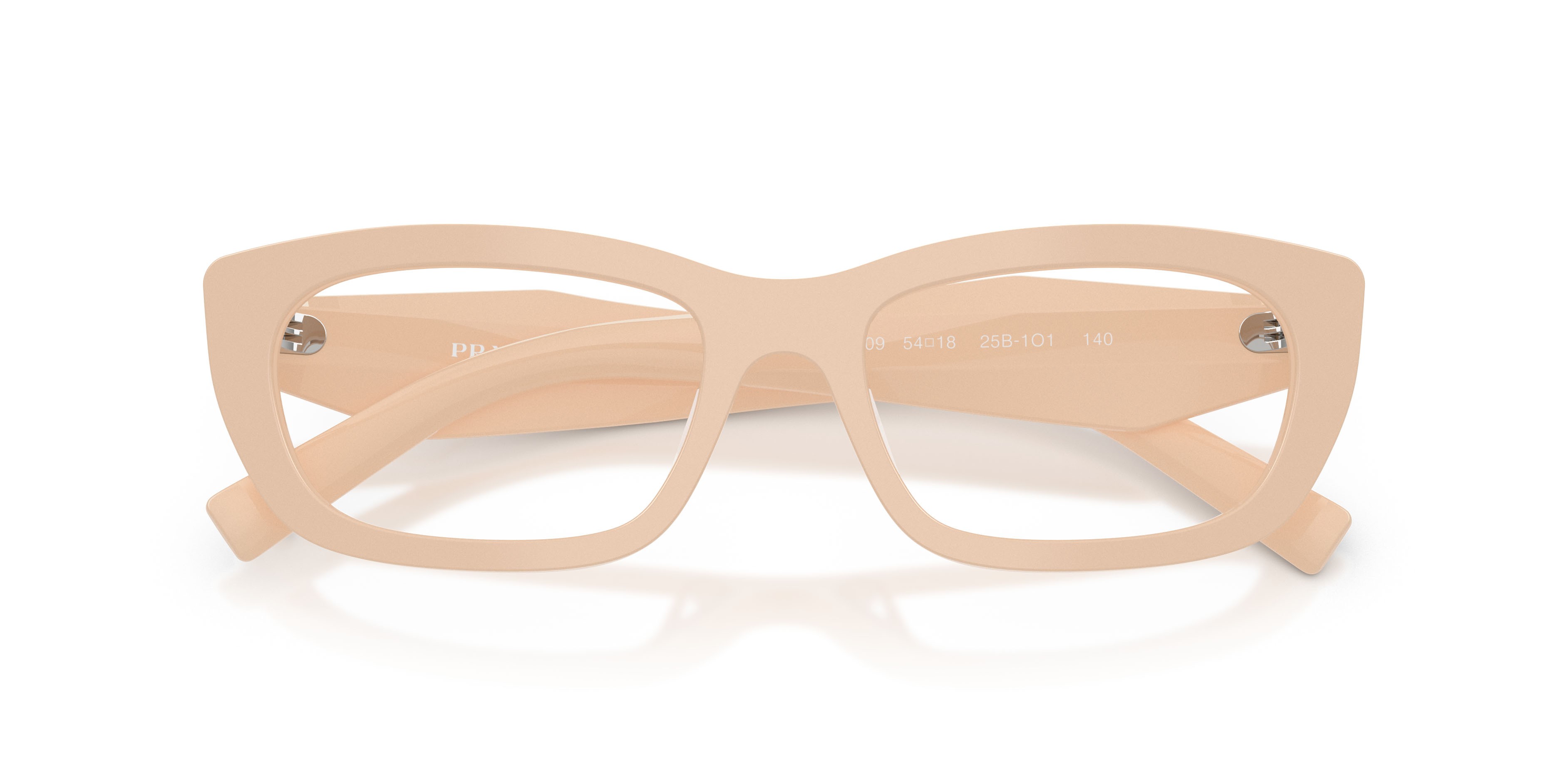 Eyeglasses Prada PR D09V (25B1O1) color beige polvere shape irregular lenses lente demo