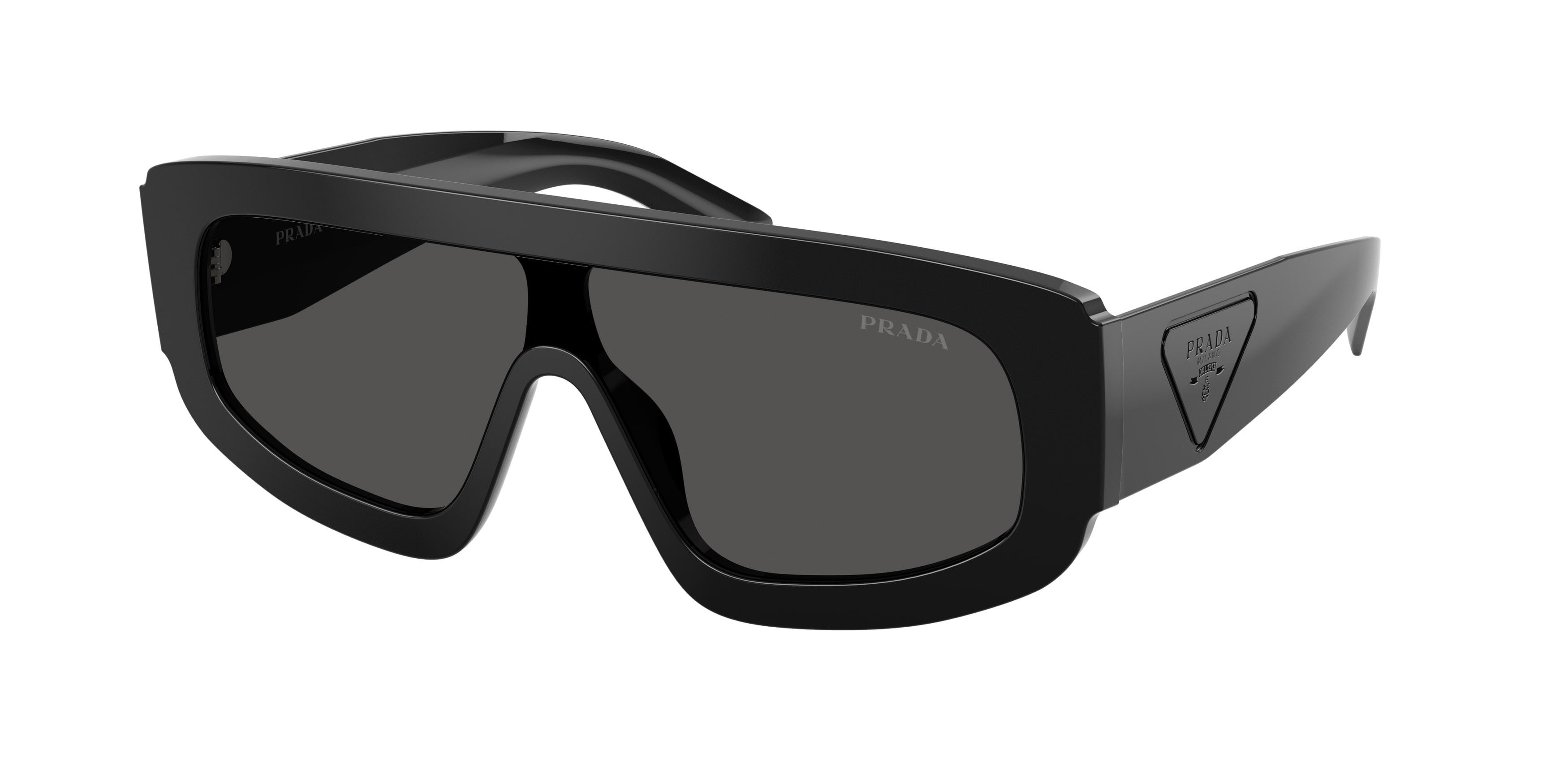 Sunglasses Prada PR D10S (16K08Z) color nero shape irregular lenses grigio scuro