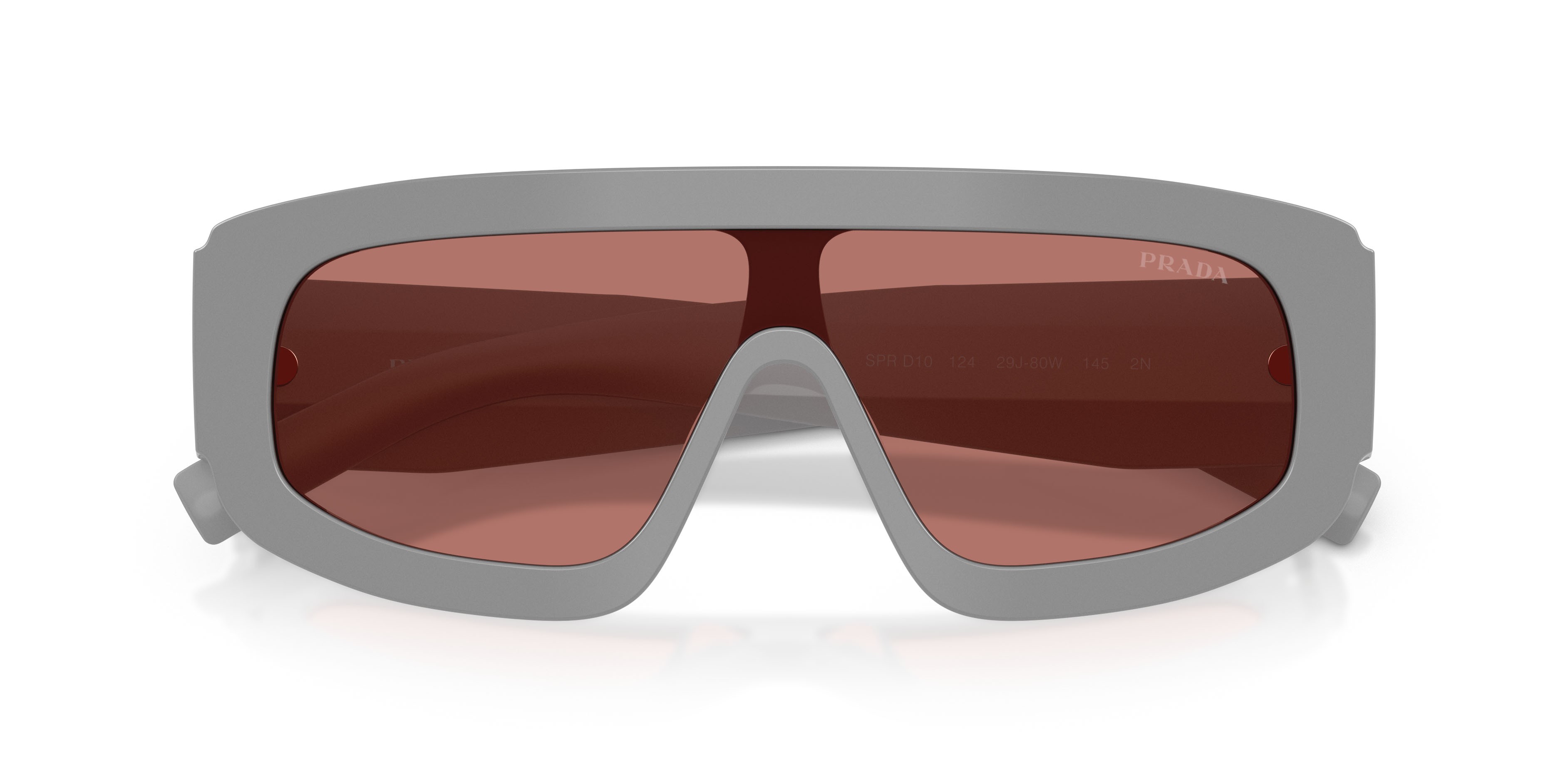 Occhiali da sole Prada PR D10S (29J80W) colore cemento forma irregolare lenti bordeaux