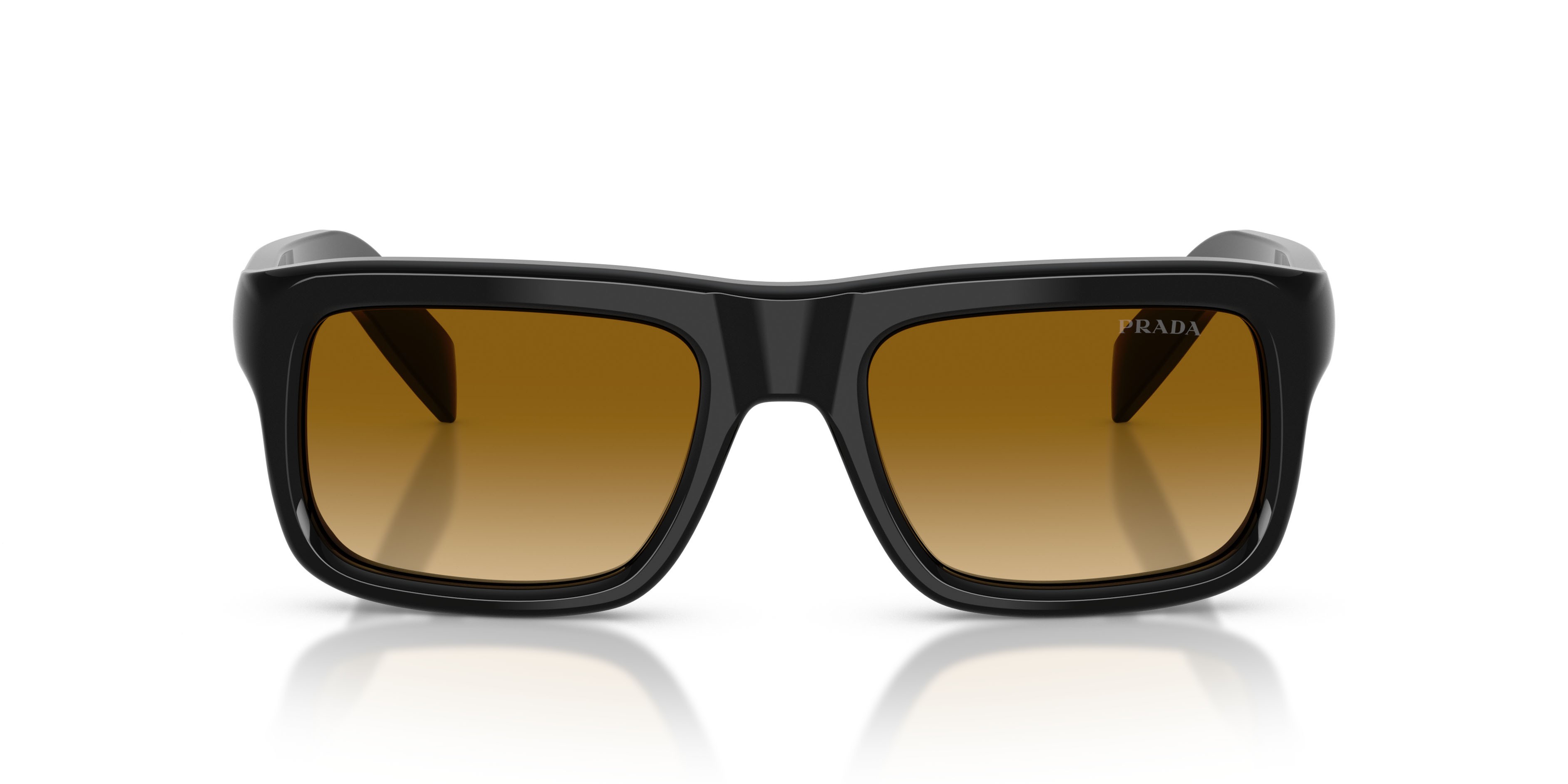 Sunglasses Prada PR D11S (16K10X) color nero shape rectangle lenses giallo sfumato marrone chiaro