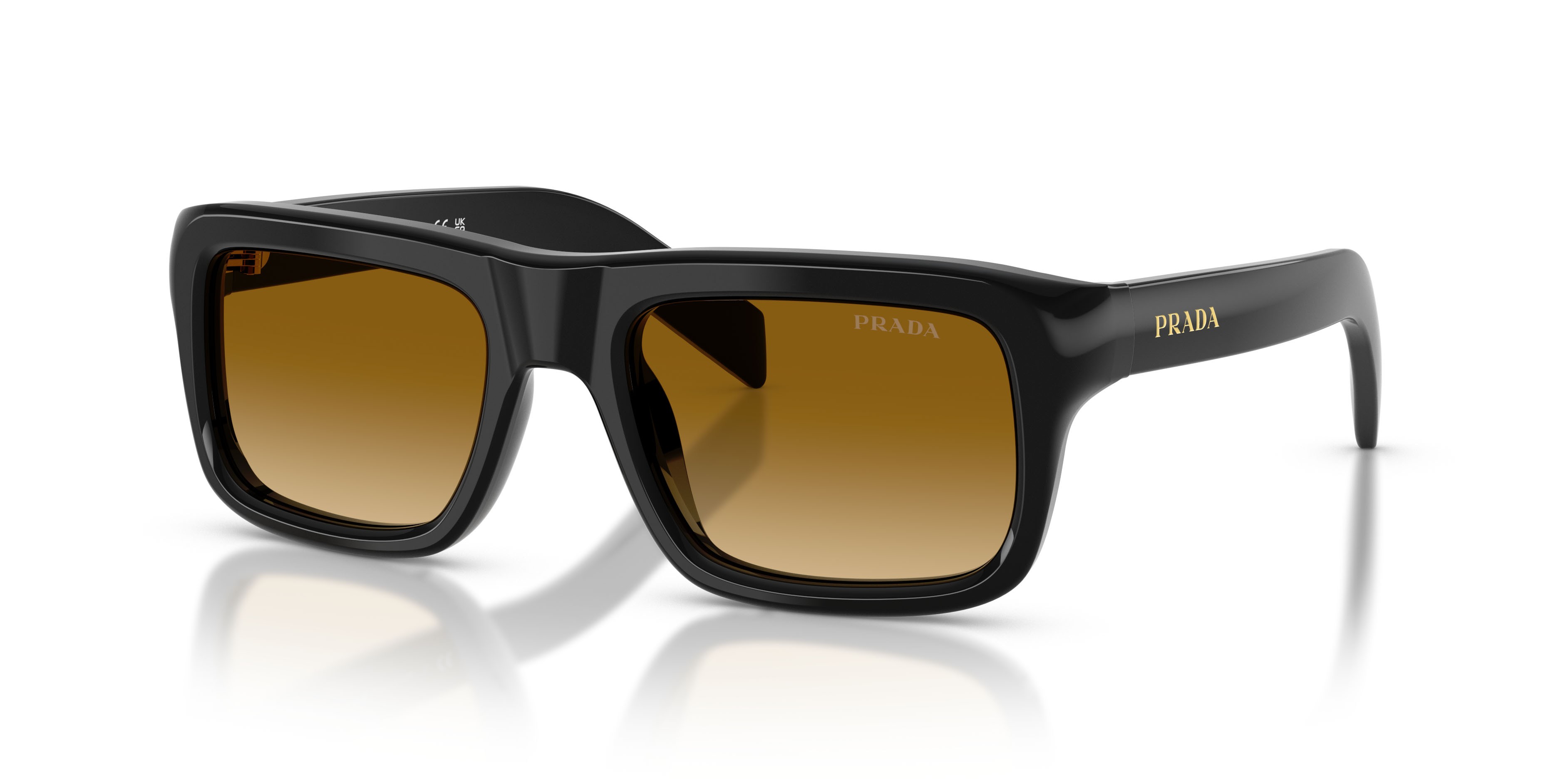 Sunglasses Prada PR D11S (16K10X) color nero shape rectangle lenses giallo sfumato marrone chiaro