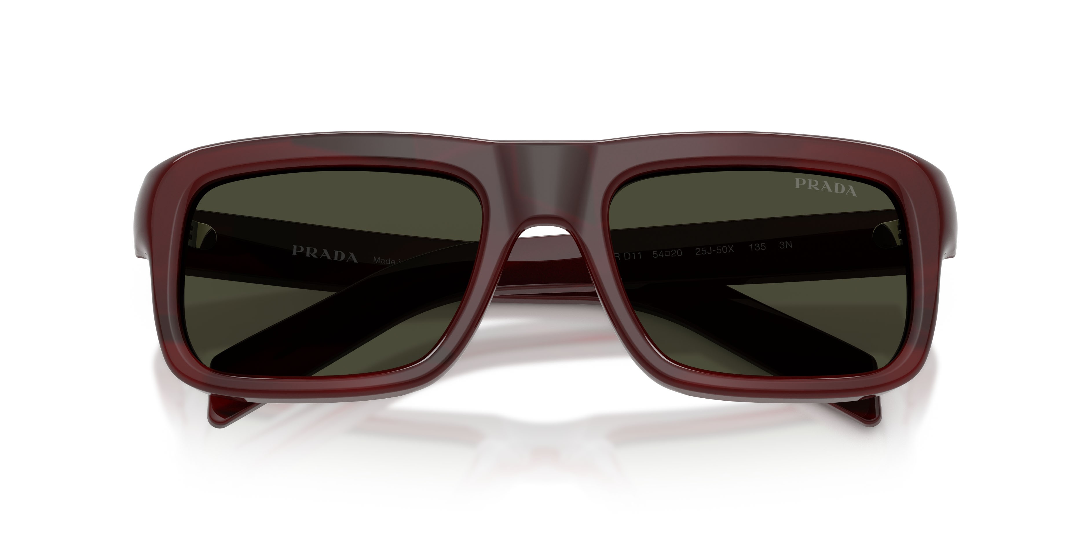 Occhiali da sole Prada PR D11S (25J50X) colore melograno tartarugato forma rettangolare lenti verde scuro