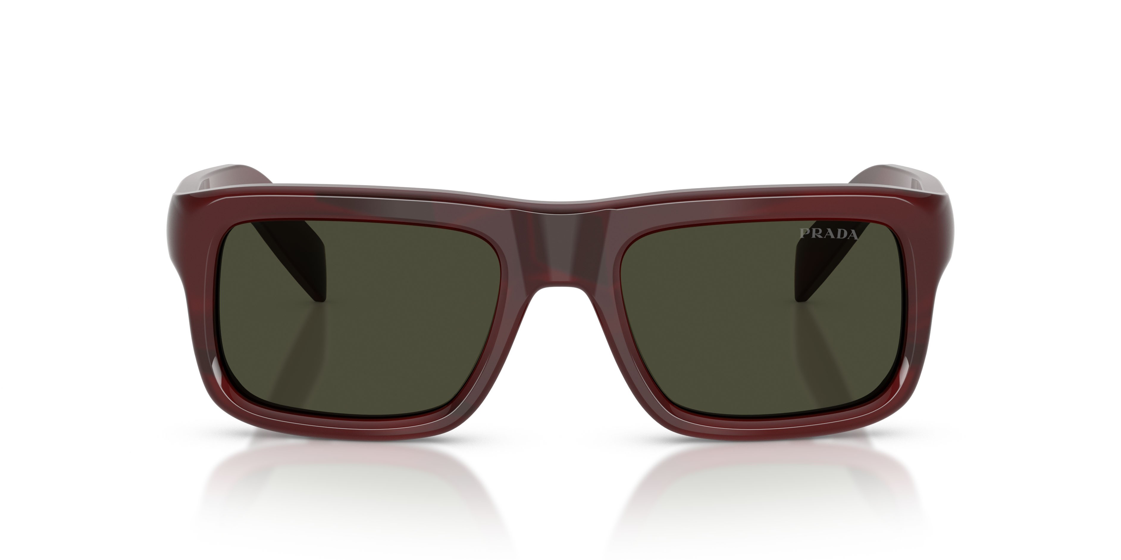 Occhiali da sole Prada PR D11S (25J50X) colore melograno tartarugato forma rettangolare lenti verde scuro