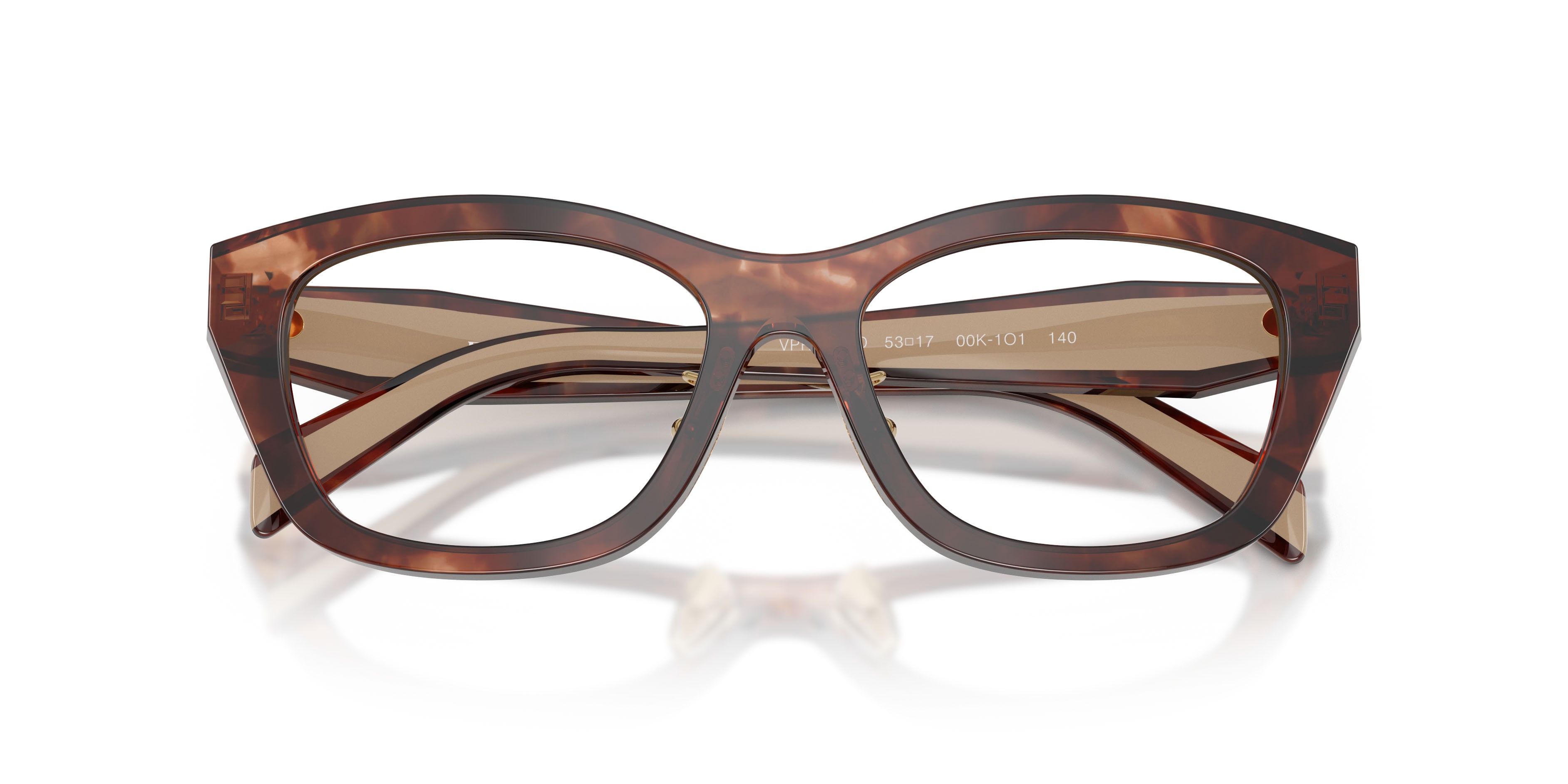 Eyeglasses Prada PR D11VD (00K1O1) color havana caramello shape irregular lenses lente demo