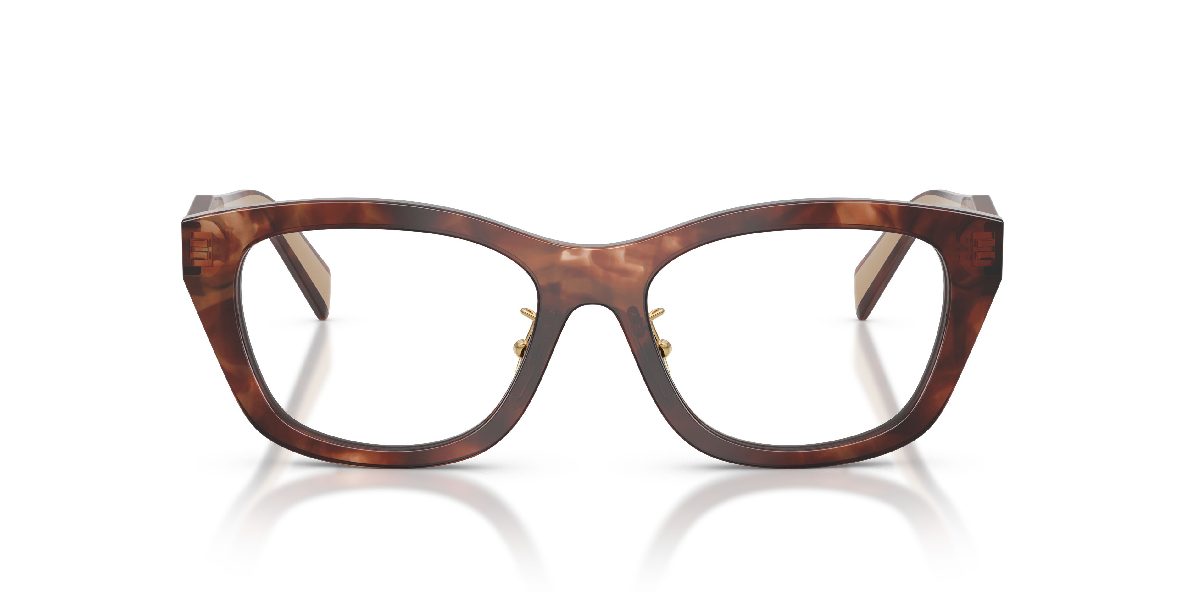 Eyeglasses Prada PR D11VD (00K1O1) color havana caramello shape irregular lenses lente demo