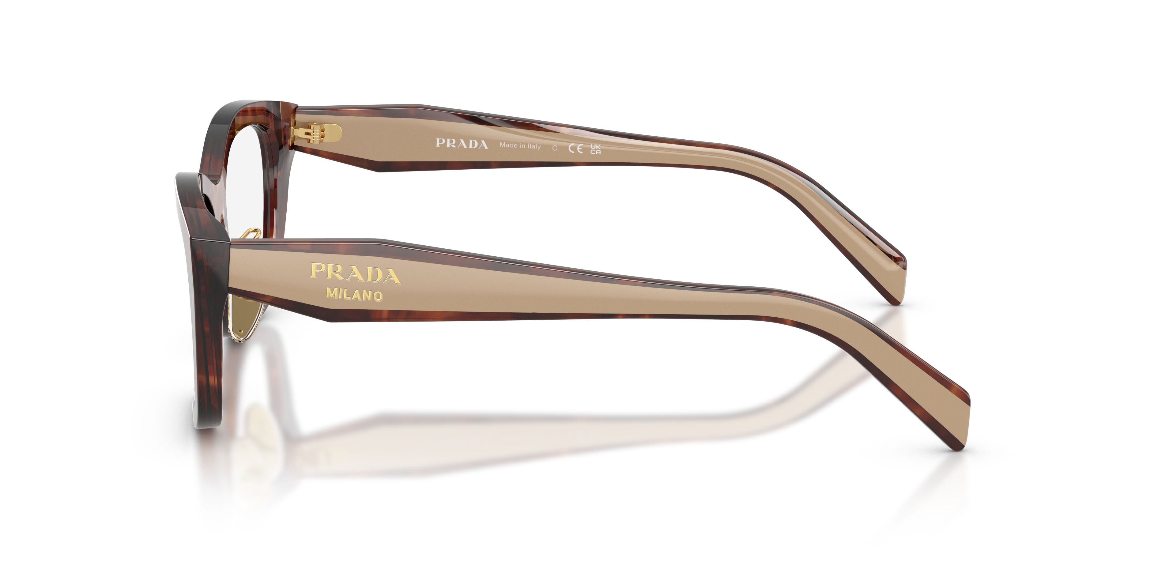 Eyeglasses Prada PR D11VD (00K1O1) color havana caramello shape irregular lenses lente demo