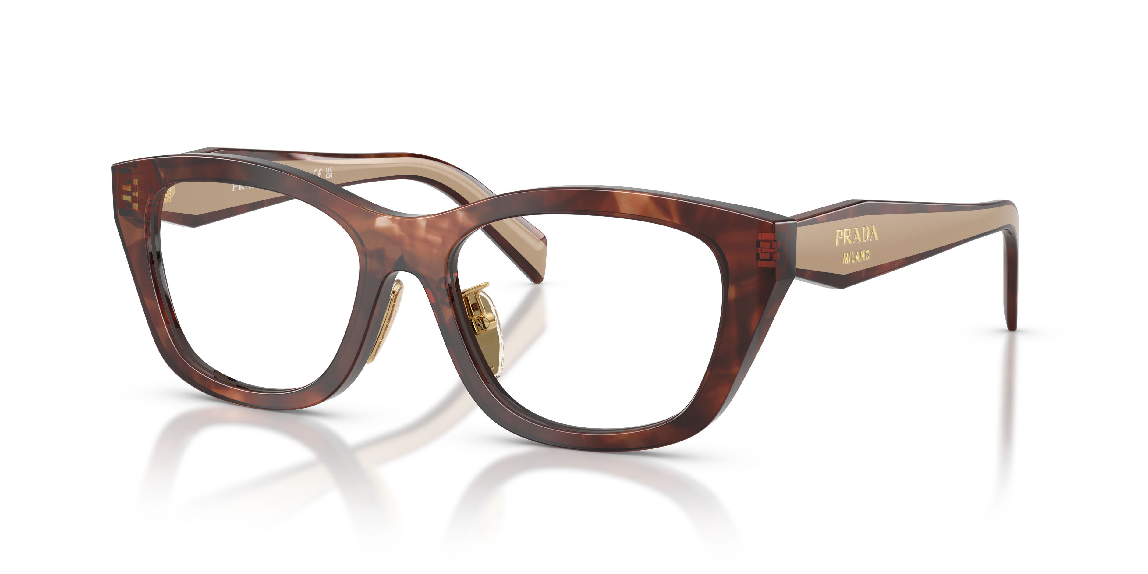 Eyeglasses Prada PR D11VD (00K1O1) color havana caramello shape irregular lenses lente demo