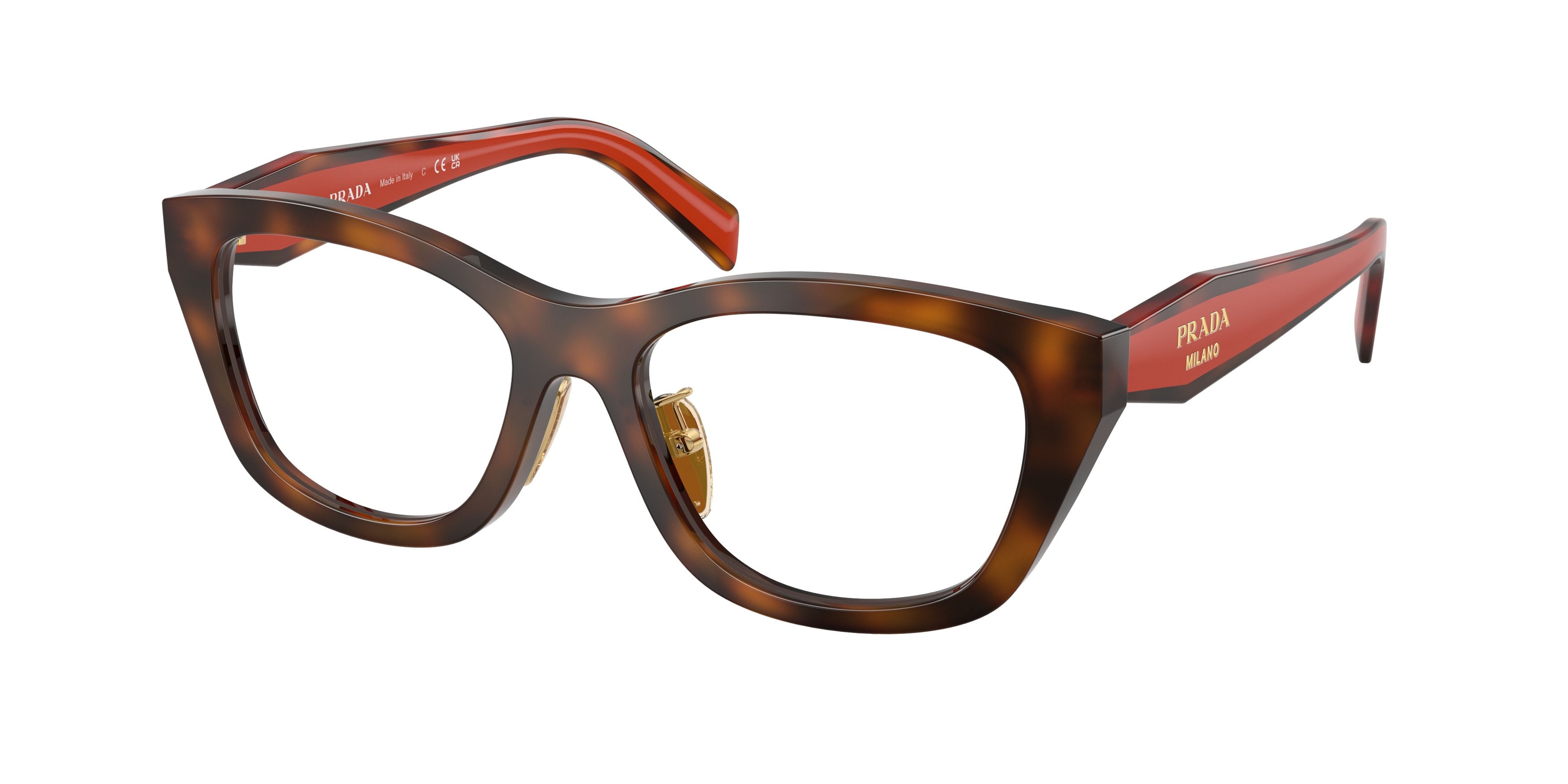 Eyeglasses Prada PR D11VD (01K1O1) color havana juniper shape irregular lenses lente demo