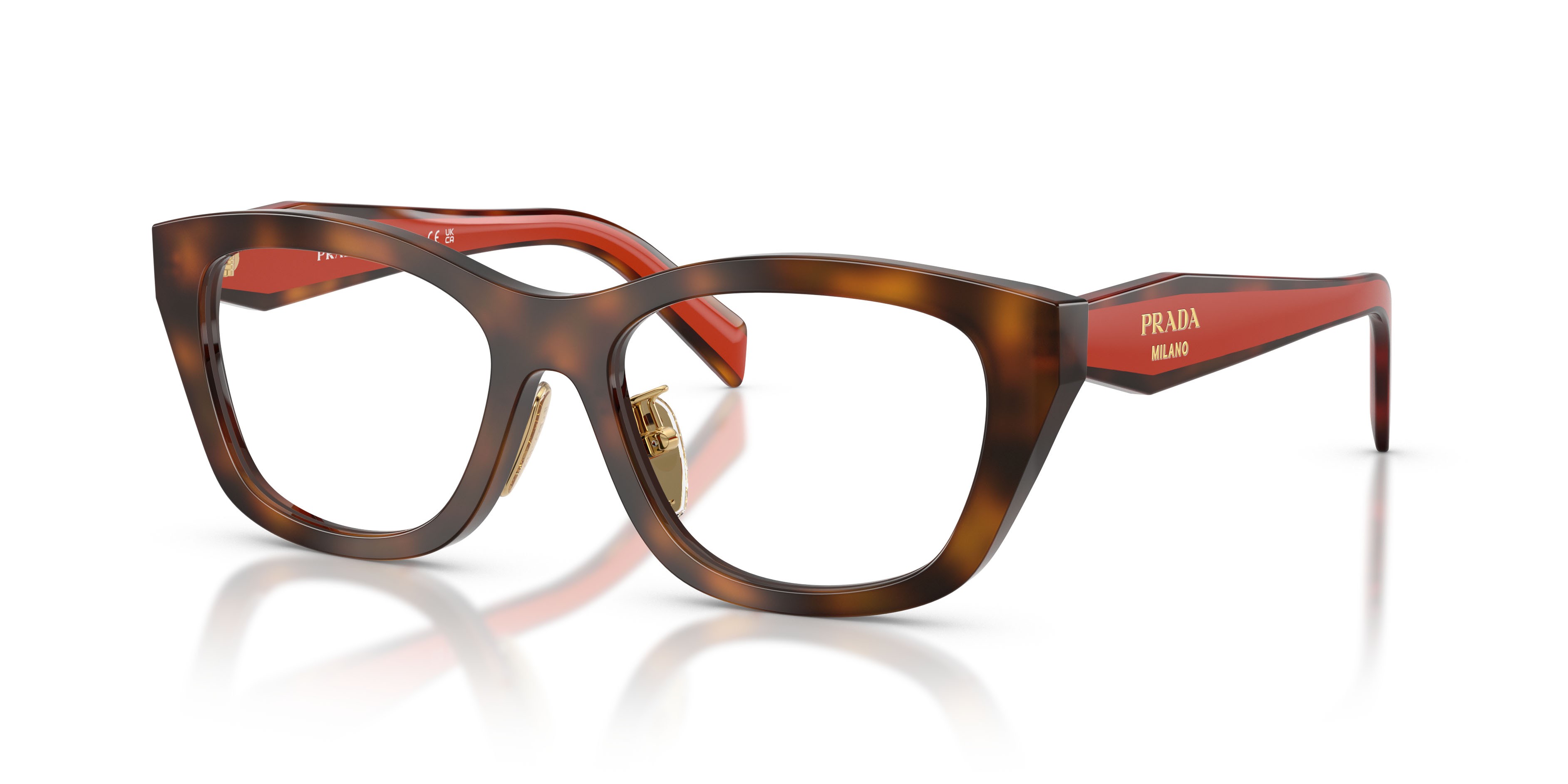 Eyeglasses Prada PR D11VD (01K1O1) color havana juniper shape irregular lenses lente demo