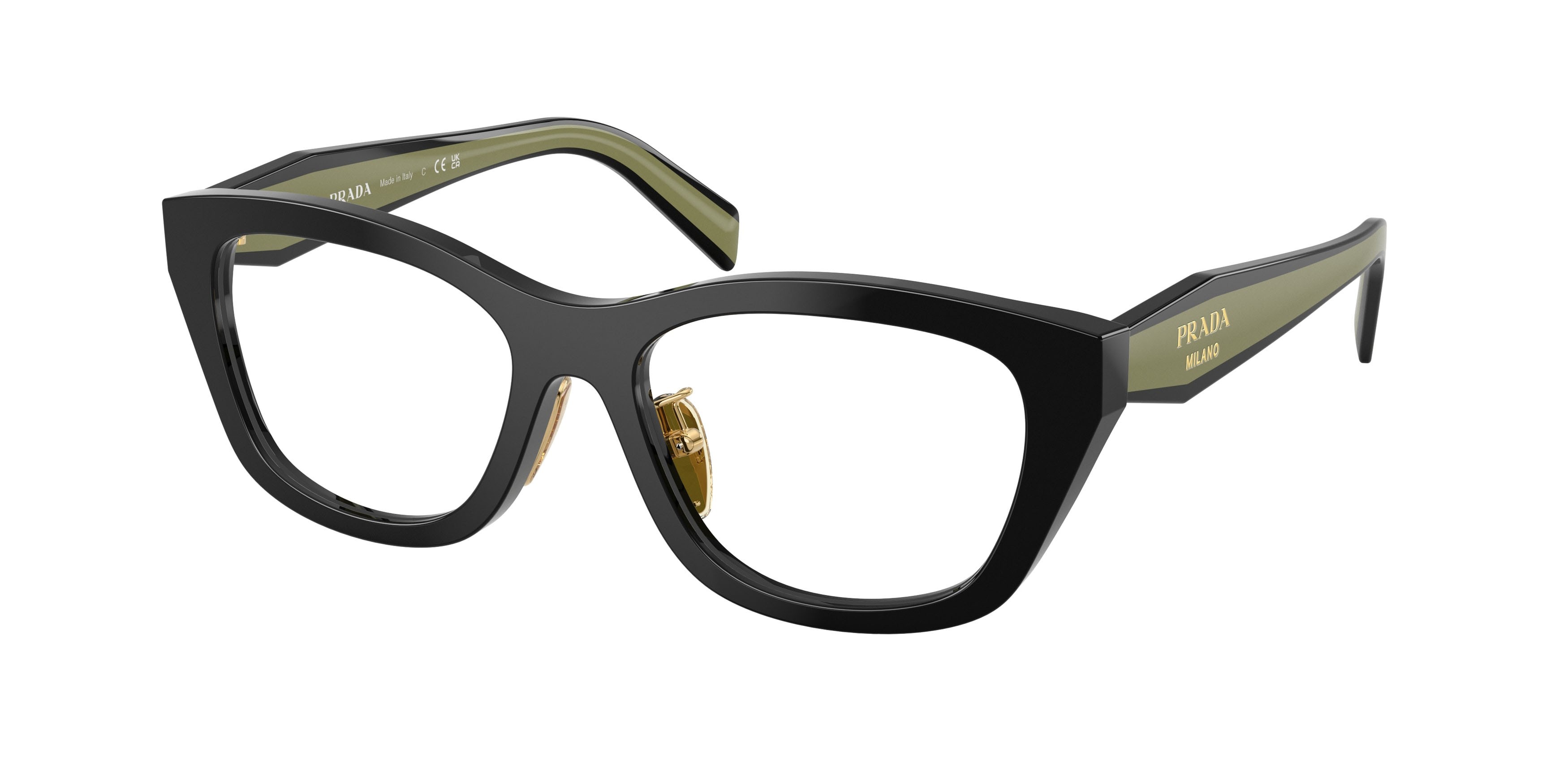 Eyeglasses Prada PR D11VD (03K1O1) color nero shape irregular lenses lente demo