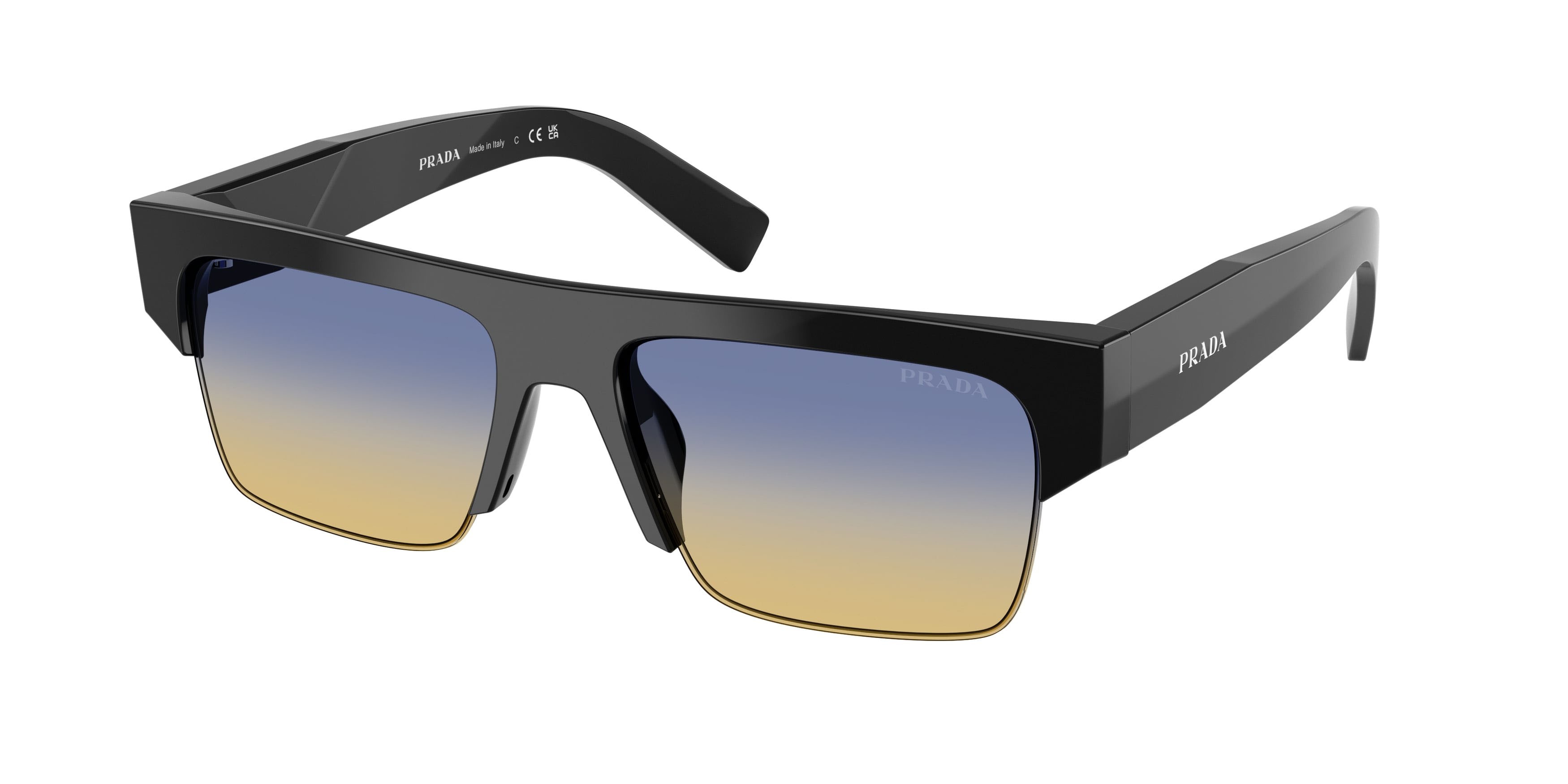 Occhiali da sole Prada PR D12SU (16K50E) colore nero forma rettangolare lenti yellow/dark blue