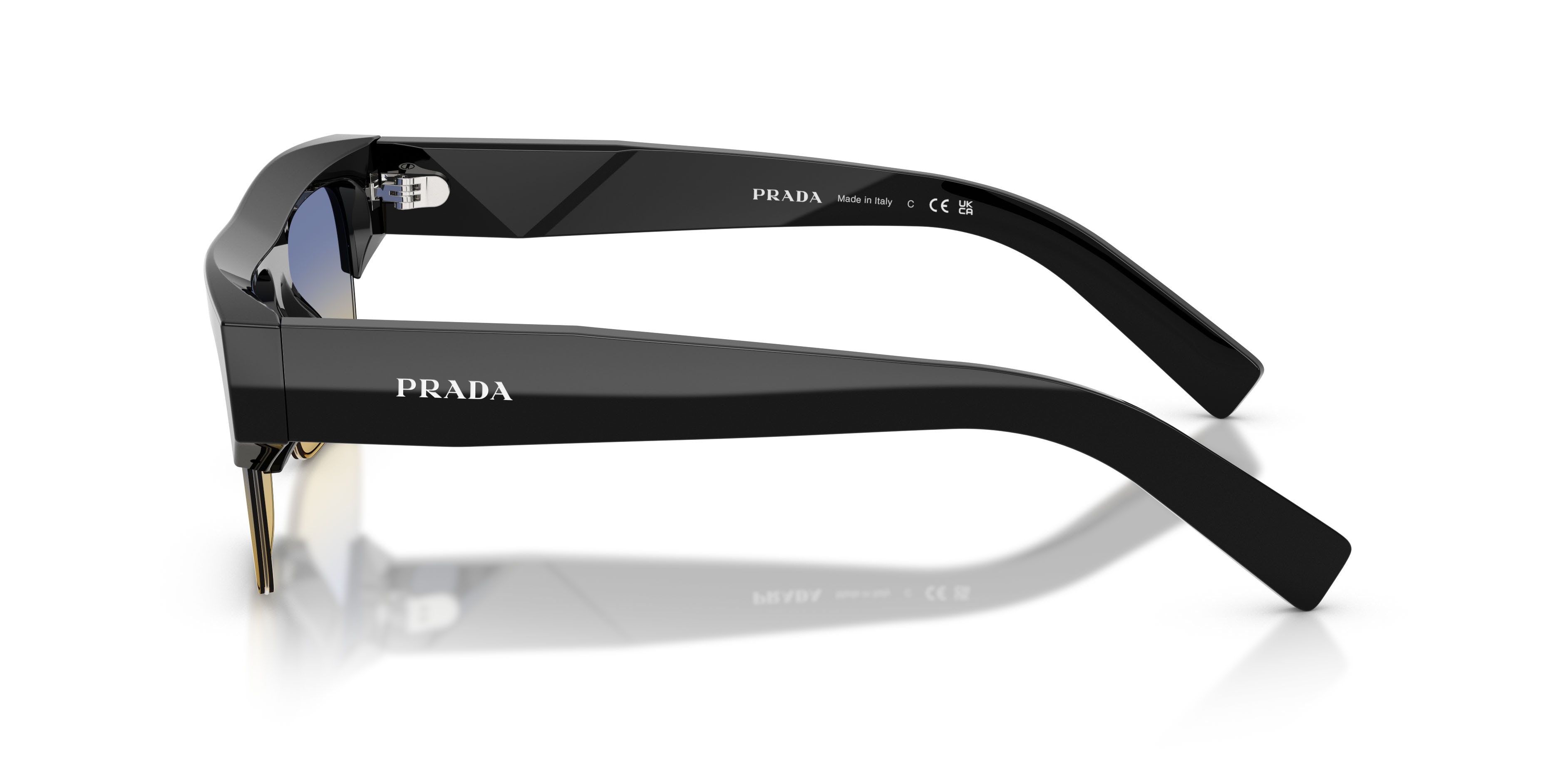 Occhiali da sole Prada PR D12SU (16K50E) colore nero forma rettangolare lenti yellow/dark blue