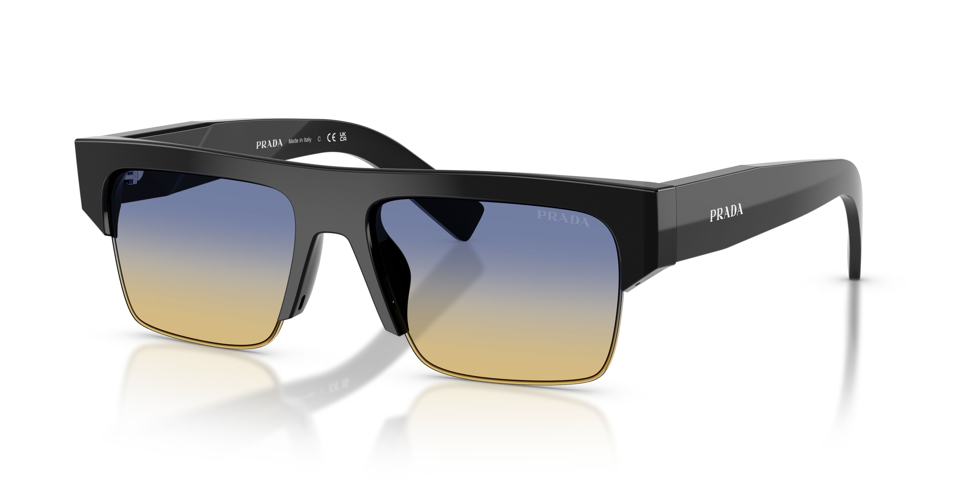 Occhiali da sole Prada PR D12SU (16K50E) colore nero forma rettangolare lenti yellow/dark blue