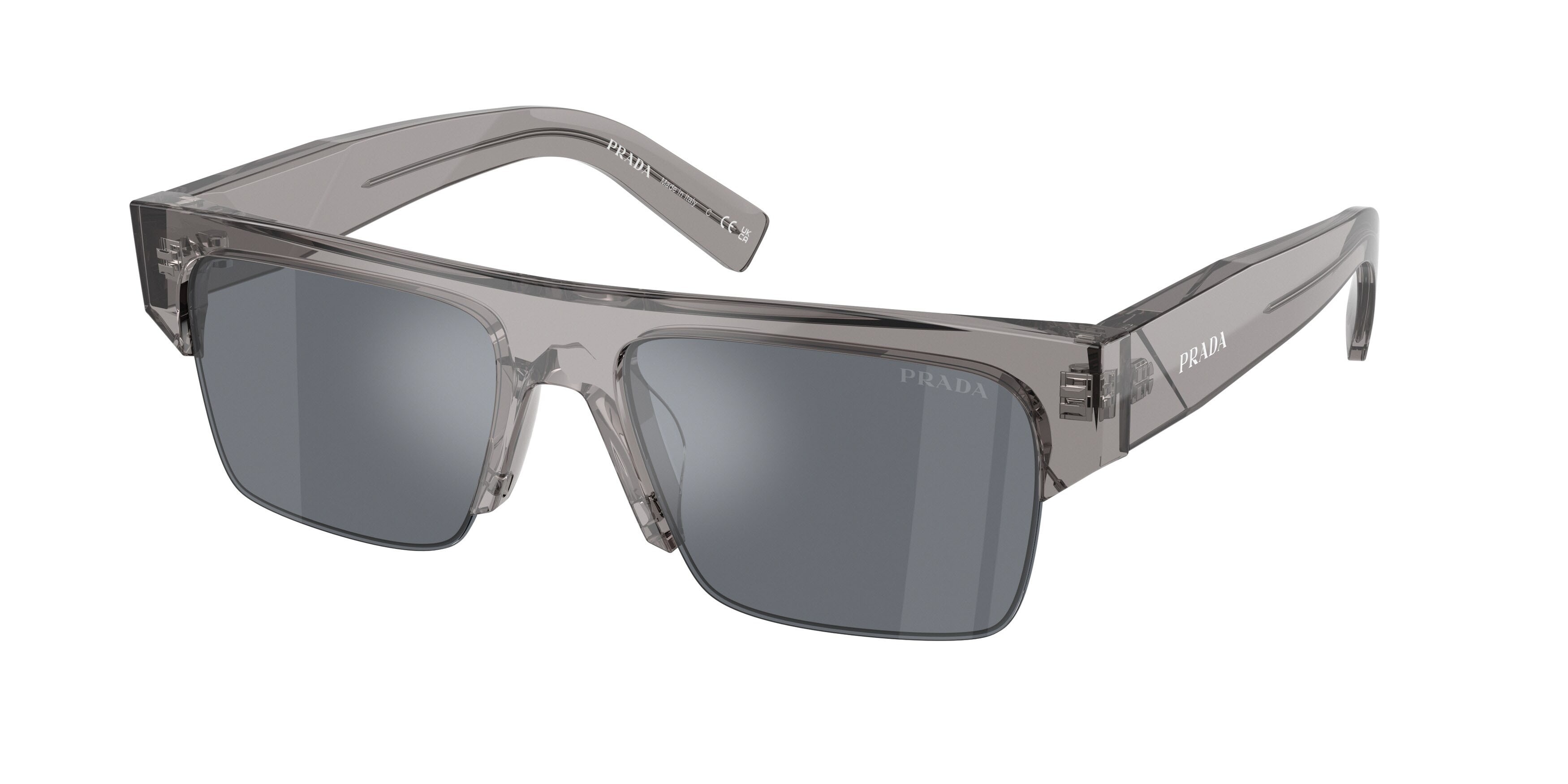 Occhiali da sole Prada PR D12SU (16Z30Z) colore transparent asphalt forma rettangolare lenti graffite/antiriflesso