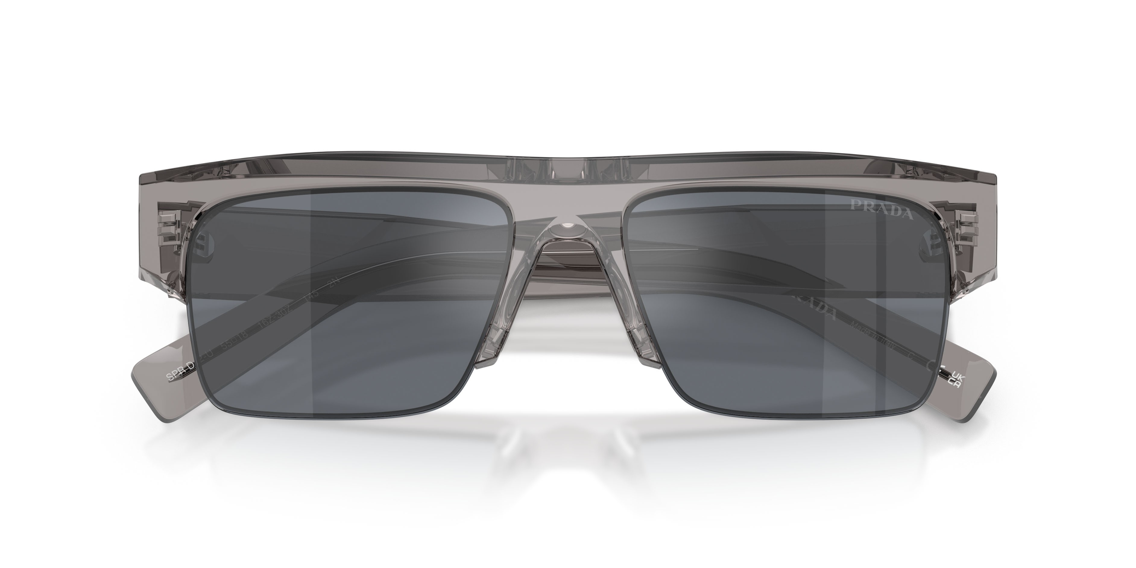 Occhiali da sole Prada PR D12SU (16Z30Z) colore transparent asphalt forma rettangolare lenti graffite/antiriflesso