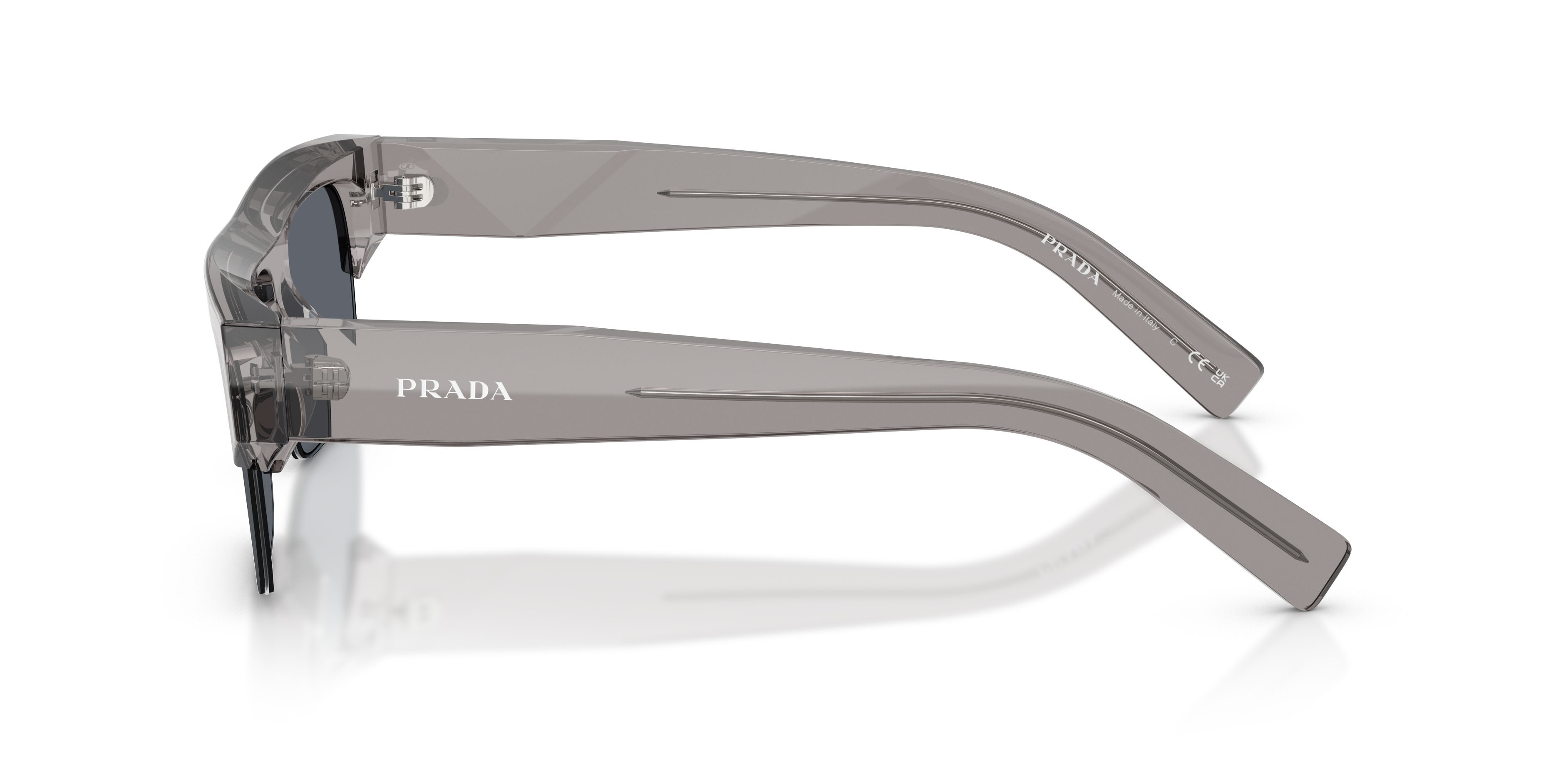 Occhiali da sole Prada PR D12SU (16Z30Z) colore transparent asphalt forma rettangolare lenti graffite/antiriflesso