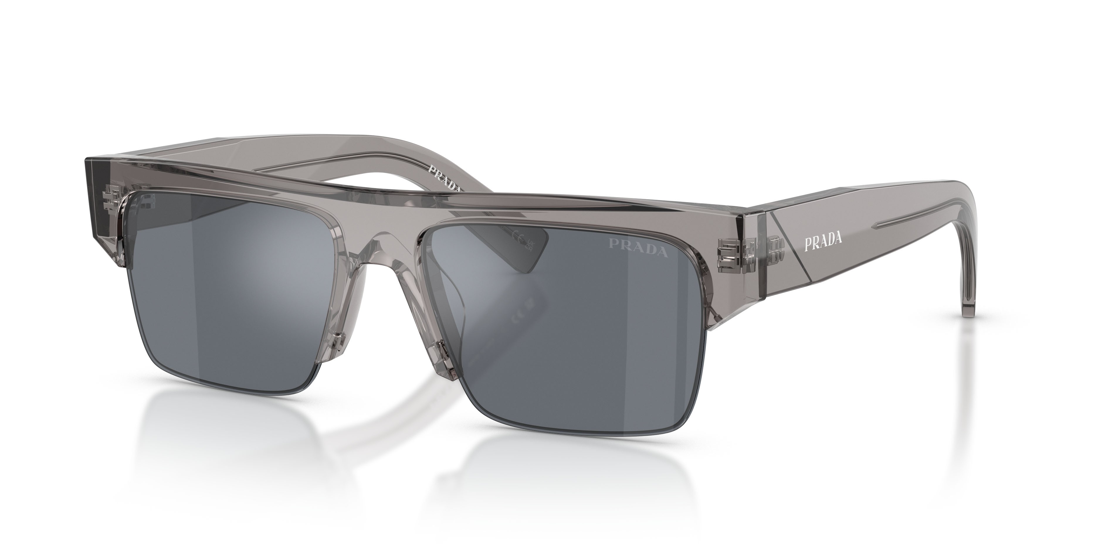 Occhiali da sole Prada PR D12SU (16Z30Z) colore transparent asphalt forma rettangolare lenti graffite/antiriflesso