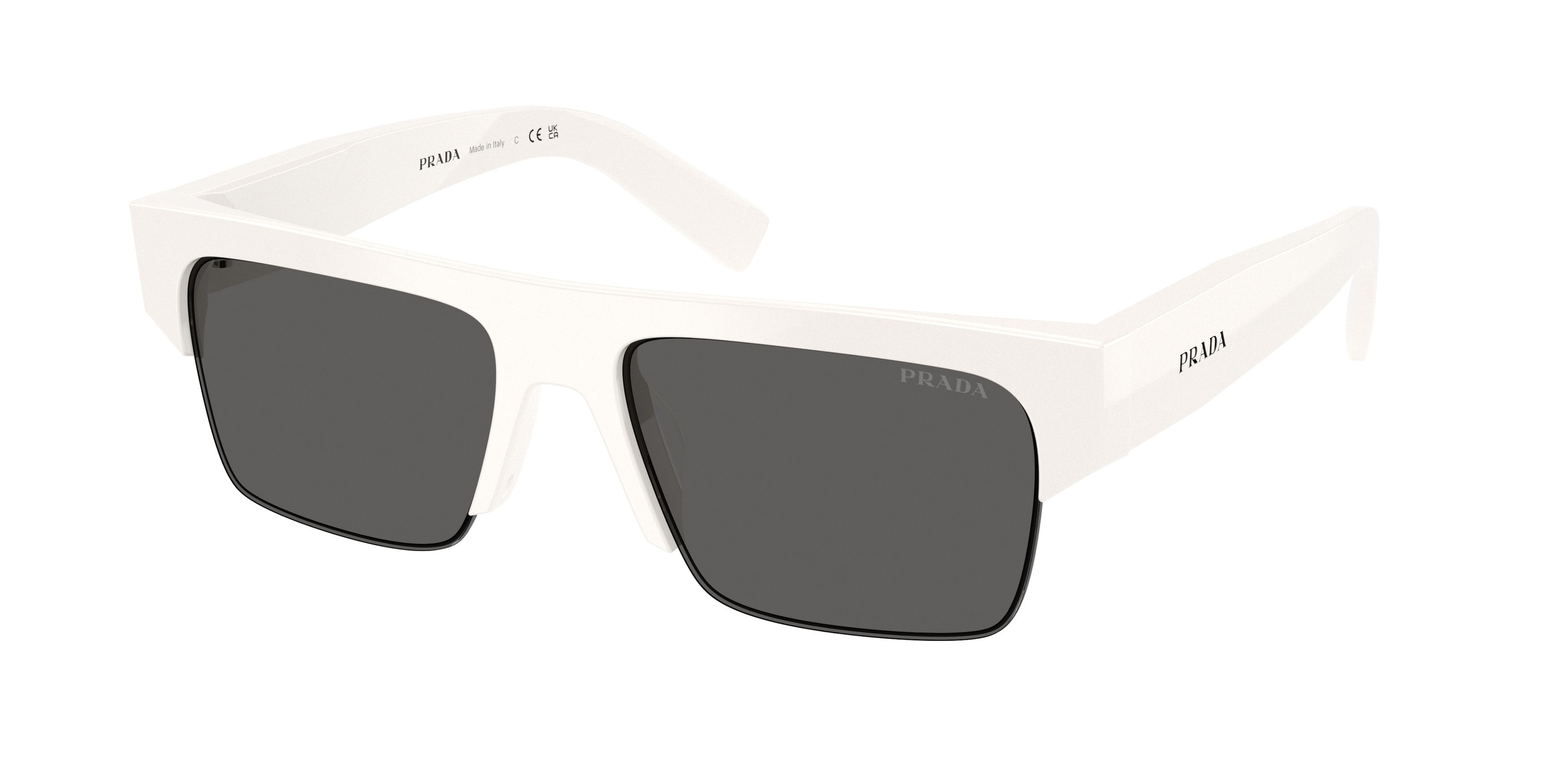 Sunglasses Prada PR D12SU (46120Z) color bianco shape rectangle lenses ardesia/antiriflesso