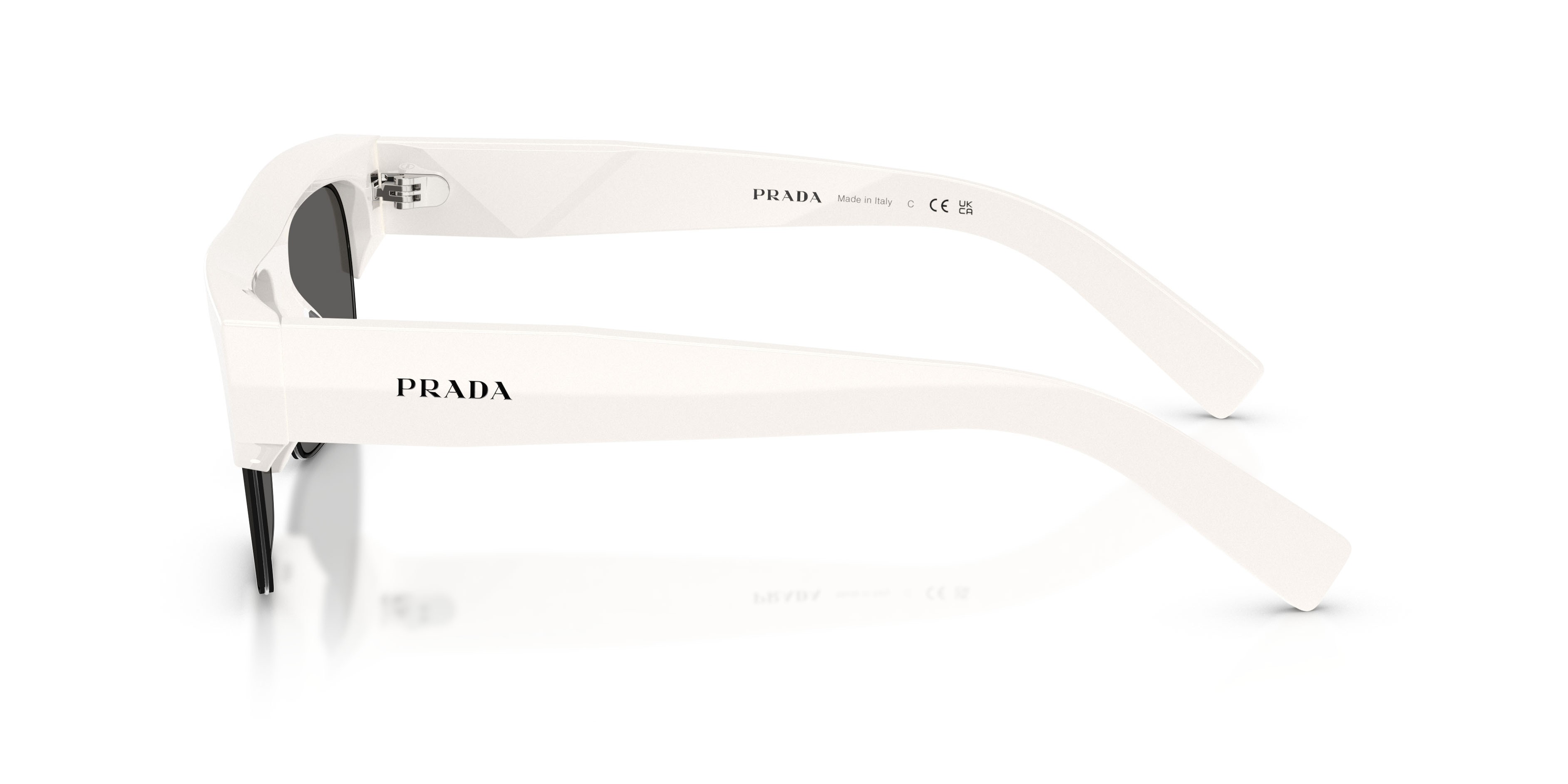 Sunglasses Prada PR D12SU (46120Z) color bianco shape rectangle lenses ardesia/antiriflesso