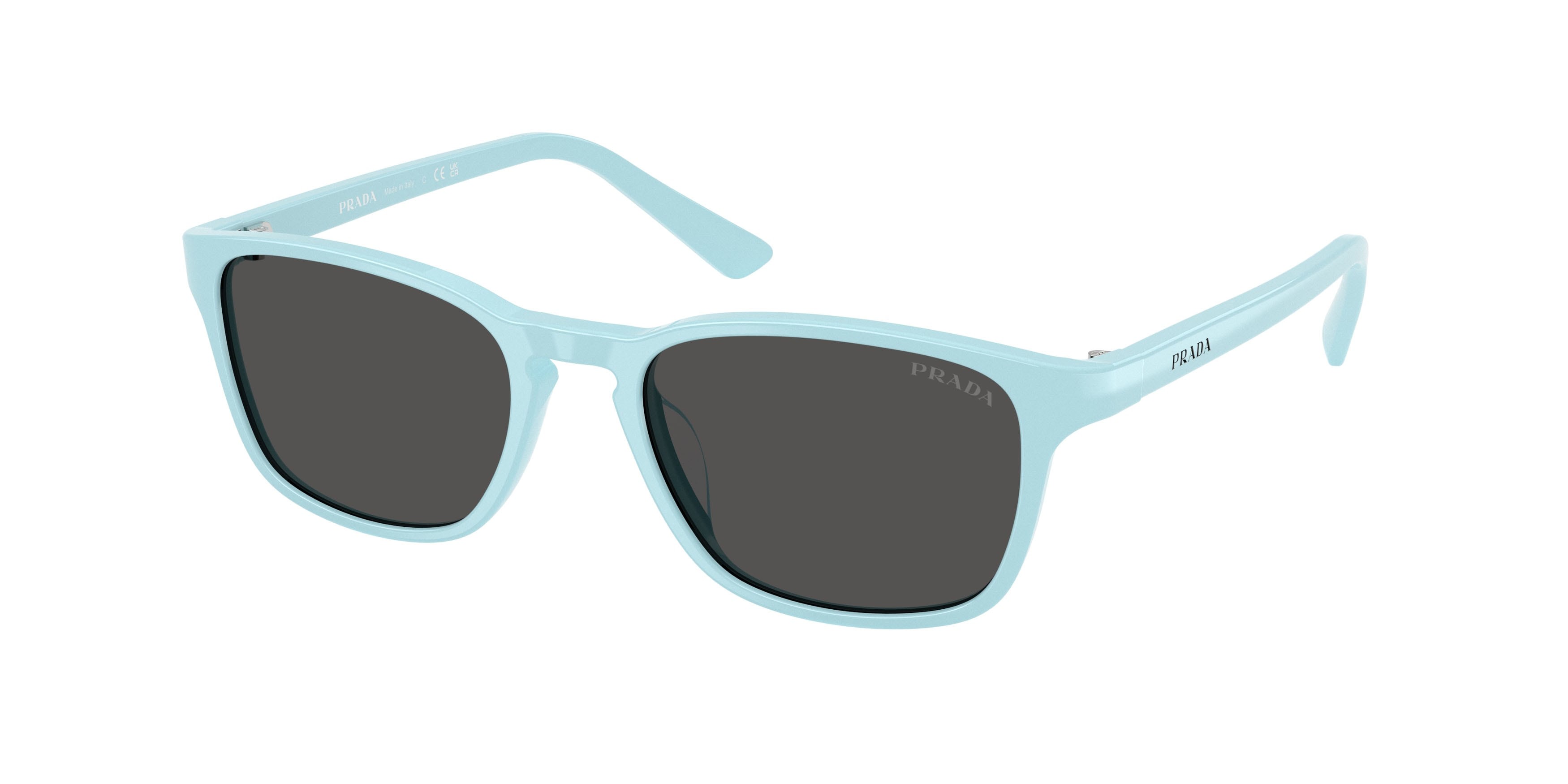 Sunglasses Prada PR D13SU (25I08Z) color blu cielo shape square lenses grigio scuro