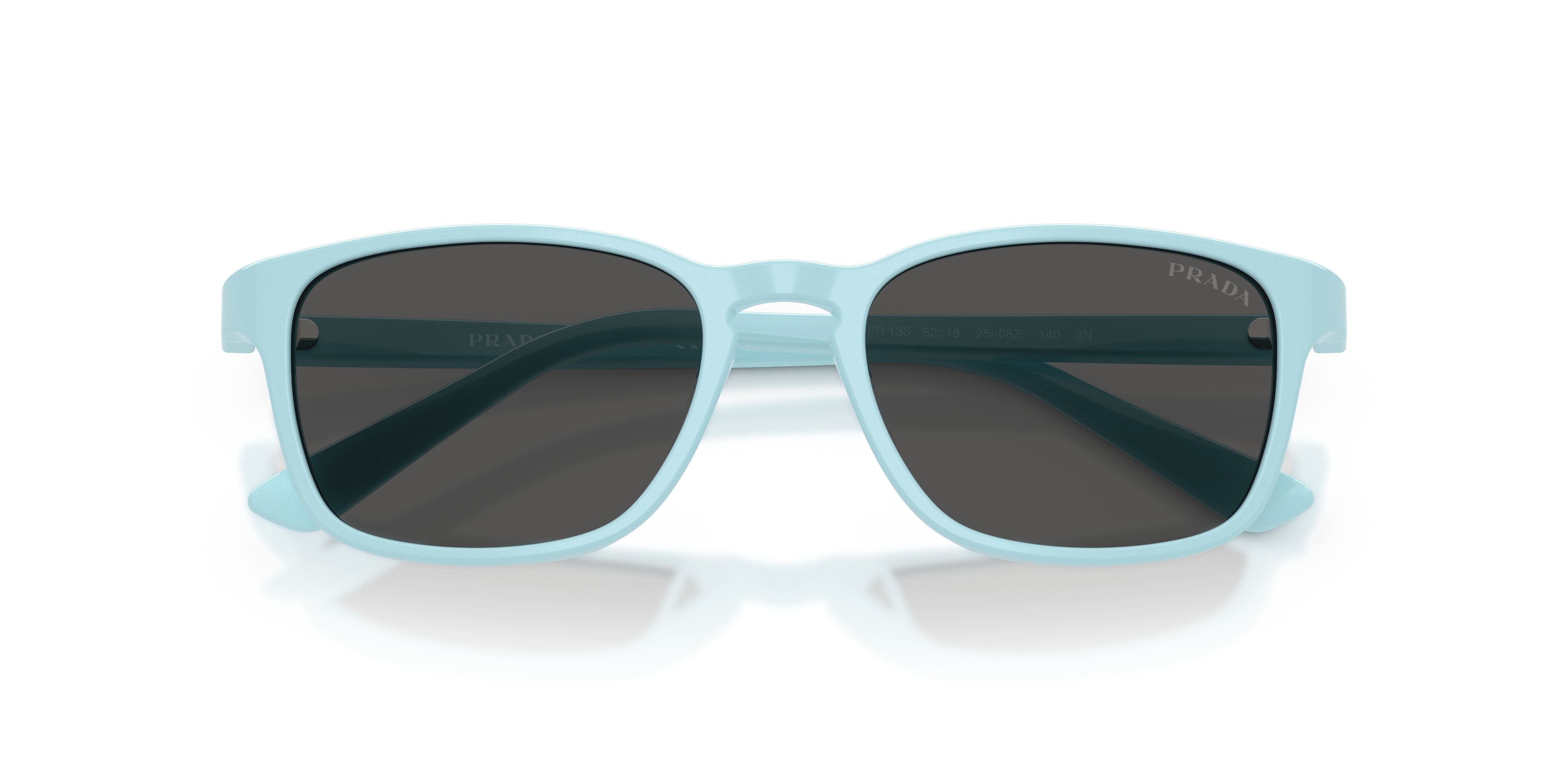 Sunglasses Prada PR D13SU (25I08Z) color blu cielo shape square lenses grigio scuro