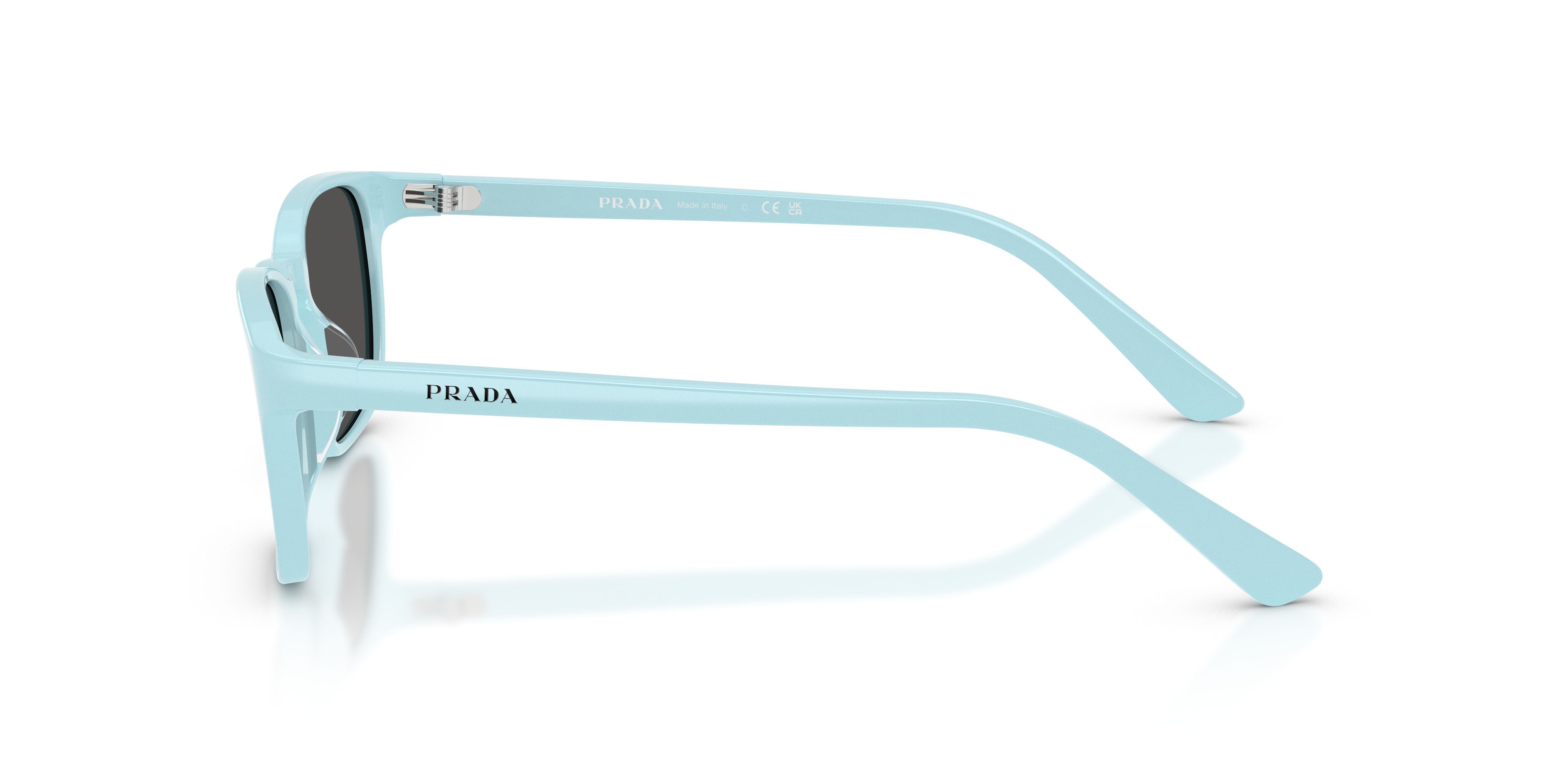 Sunglasses Prada PR D13SU (25I08Z) color blu cielo shape square lenses grigio scuro