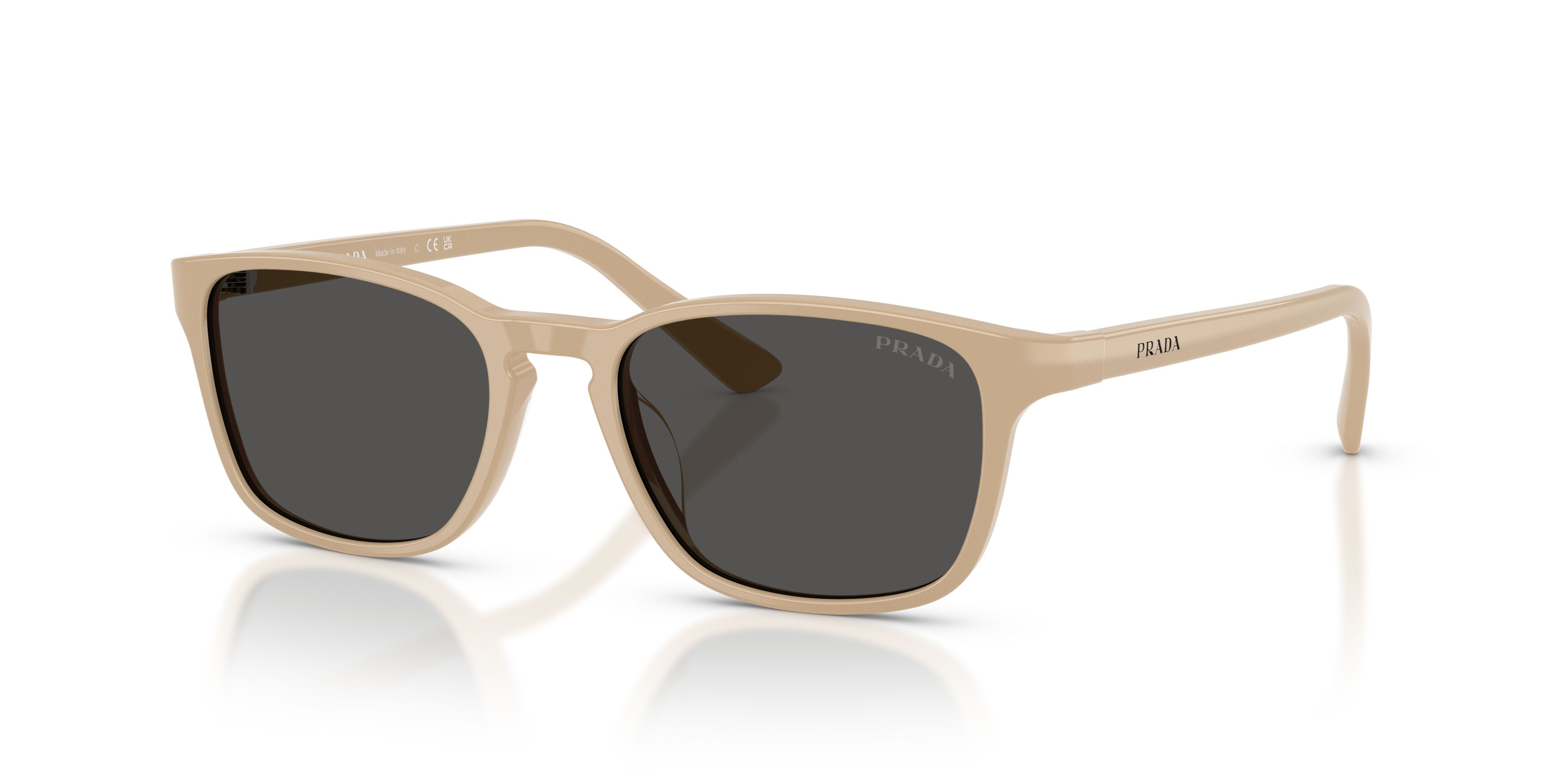 Sunglasses Prada PR D13SU (26I08Z) color beige scuro shape square lenses grigio scuro
