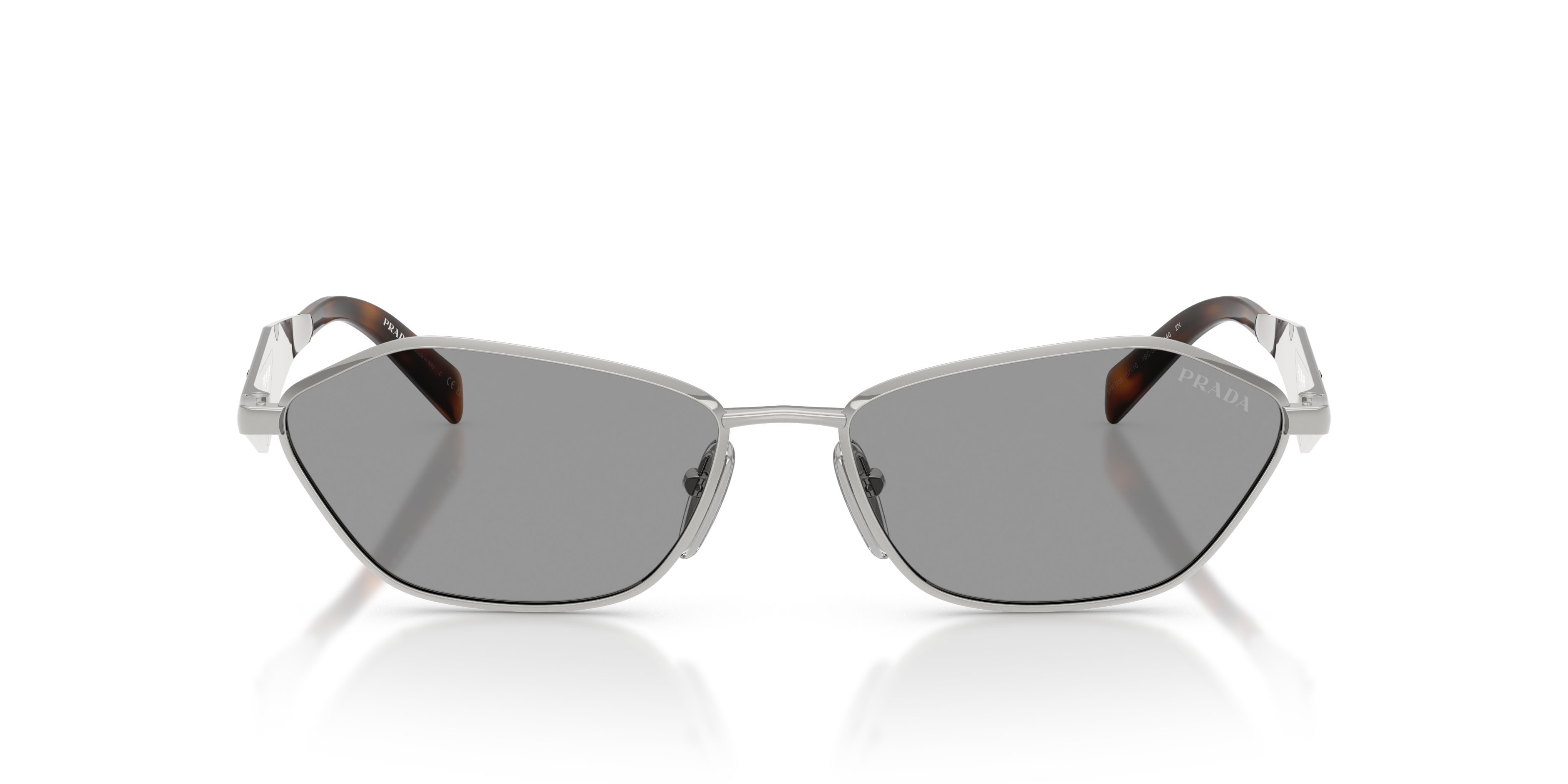Sunglasses Prada PR D50S (1BC50Q) color argento shape irregular lenses grigio