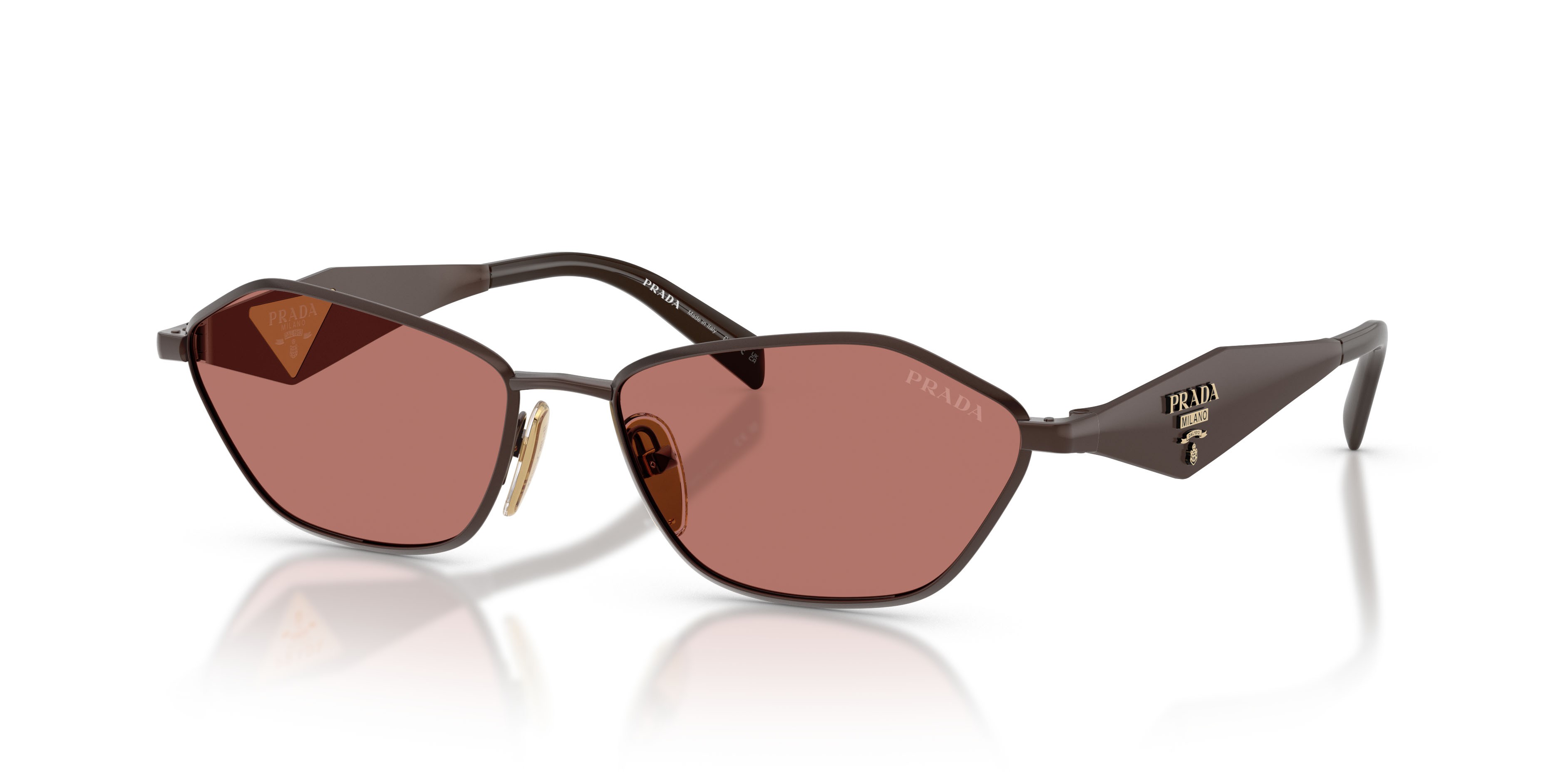 Sunglasses Prada PR D50S (22J80W) color sigaro satinato shape irregular lenses bordeaux