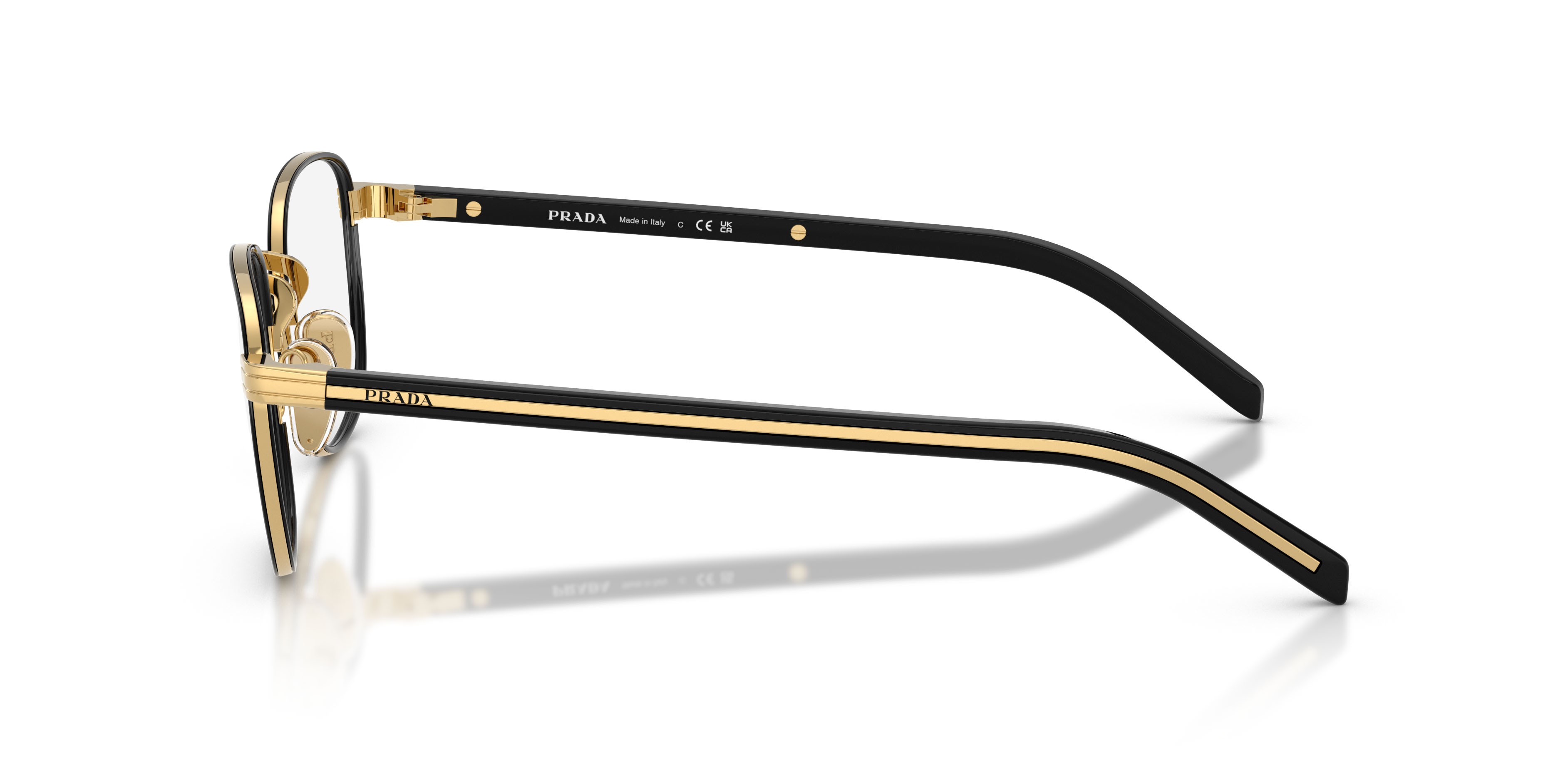 Eyeglasses Prada PR D50V (5AK1O1) color oro/nero shape pantos lenses lente demo