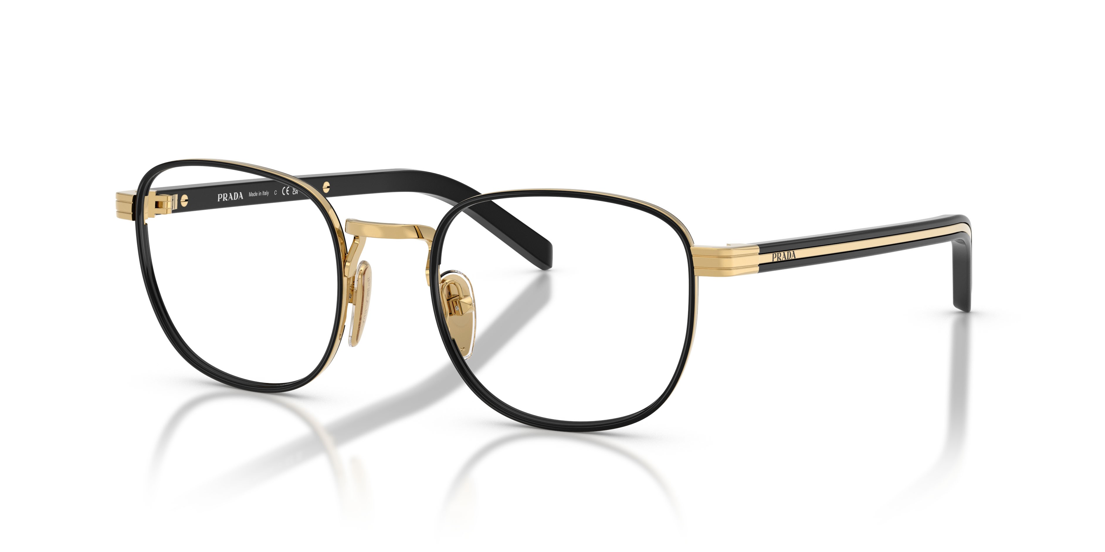 Eyeglasses Prada PR D50V (5AK1O1) color oro/nero shape pantos lenses lente demo