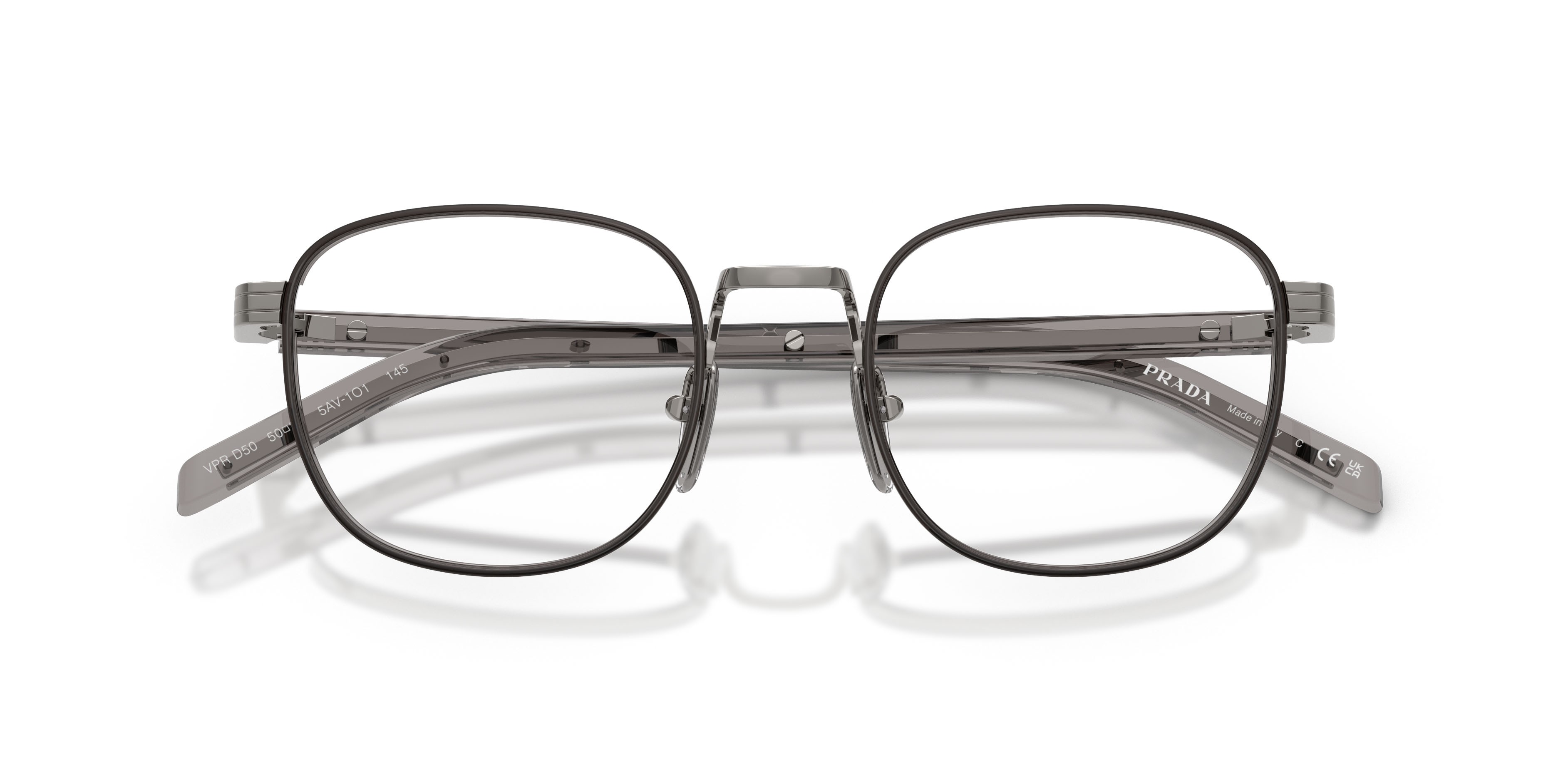 Eyeglasses Prada PR D50V (5AV1O1) color gunmetal/trasparente shape pantos lenses lente demo
