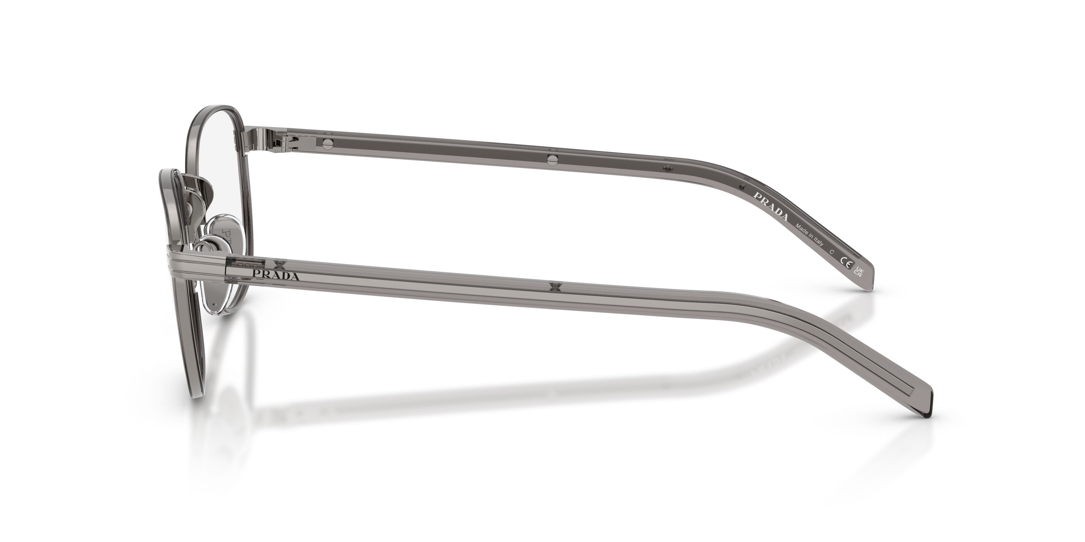 Eyeglasses Prada PR D50V (5AV1O1) color gunmetal/trasparente shape pantos lenses lente demo
