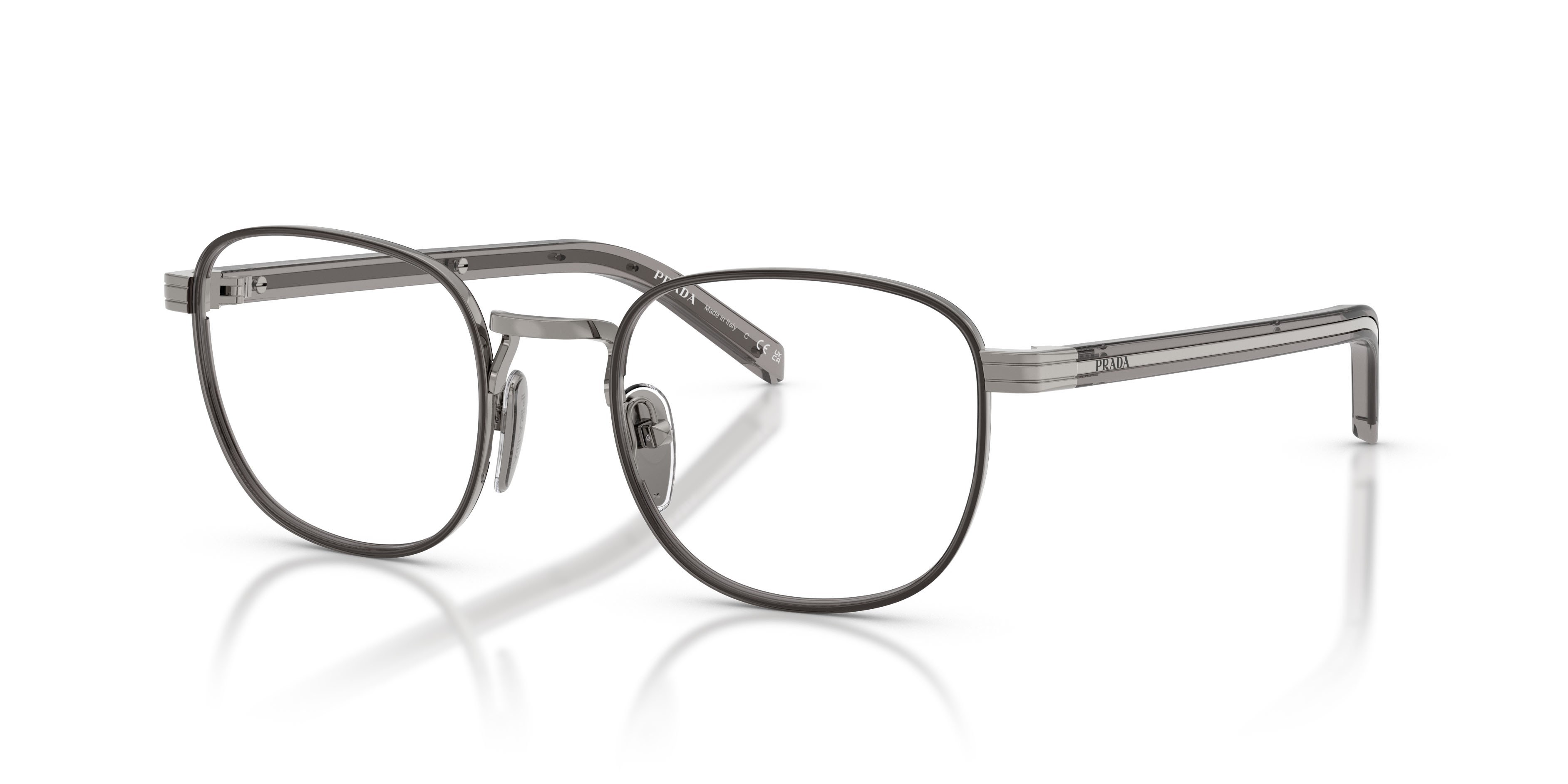 Eyeglasses Prada PR D50V (5AV1O1) color gunmetal/trasparente shape pantos lenses lente demo