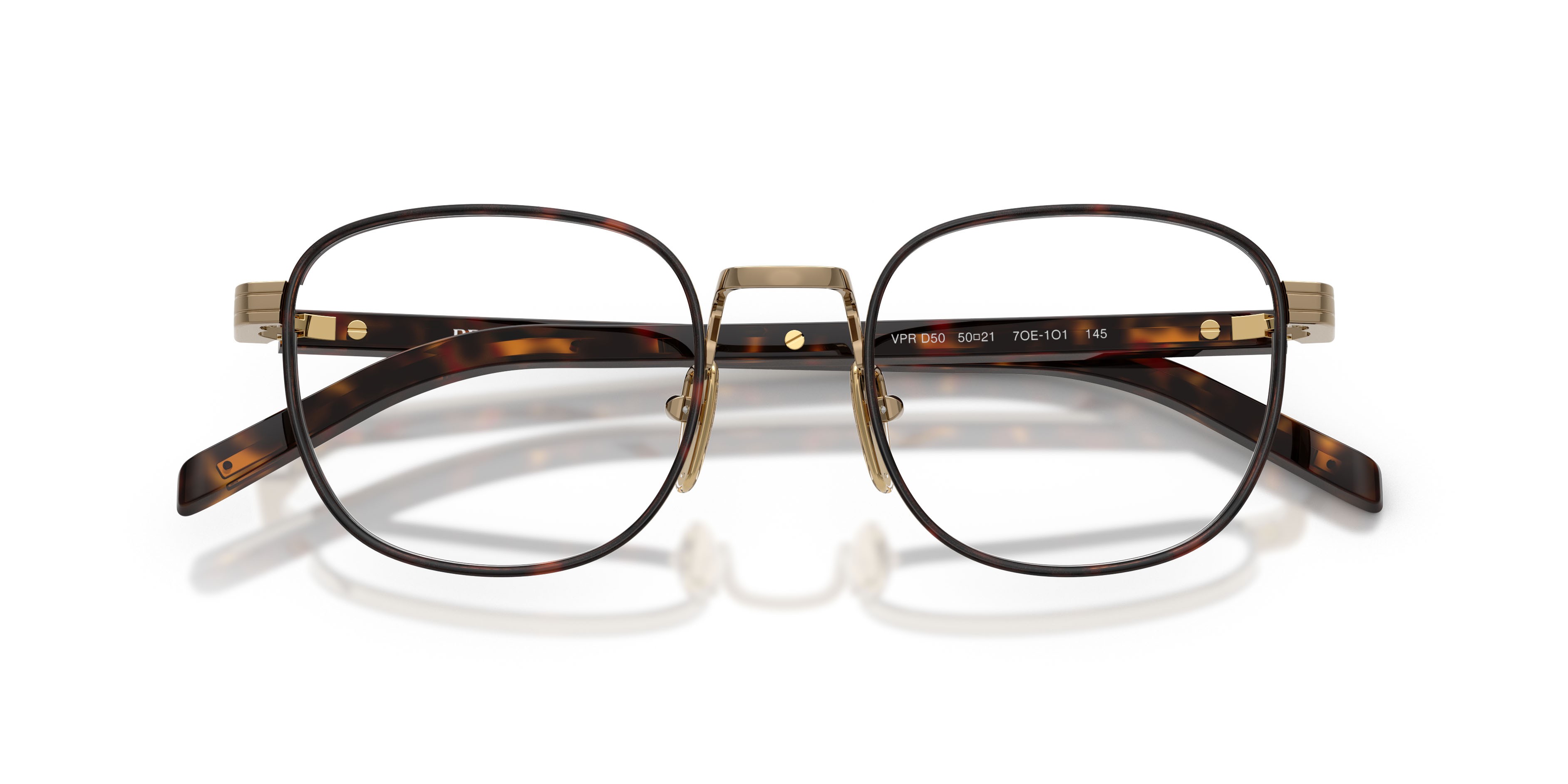 Eyeglasses Prada PR D50V (7OE1O1) color oro/havana shape pantos lenses lente demo