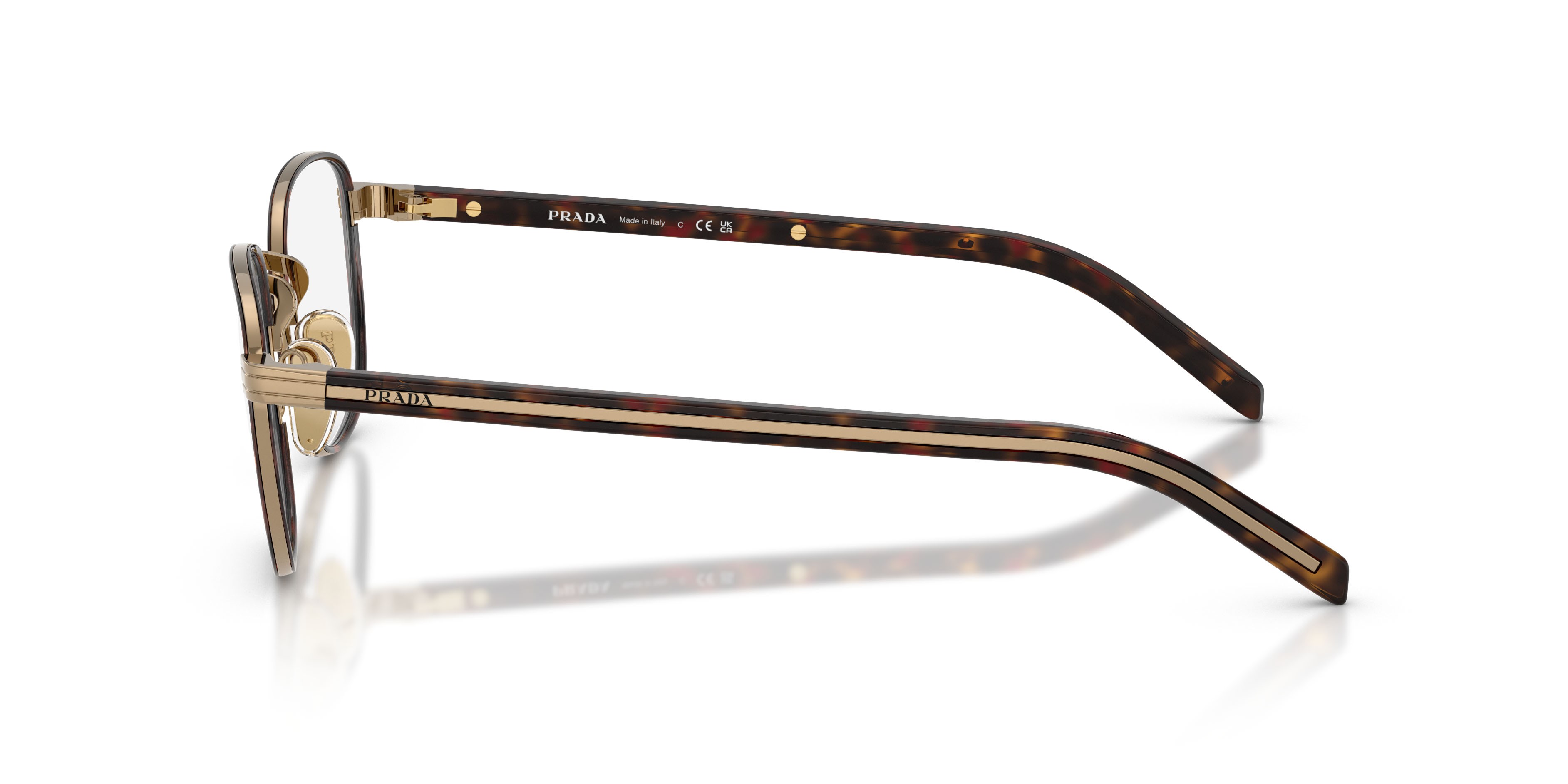 Eyeglasses Prada PR D50V (7OE1O1) color oro/havana shape pantos lenses lente demo