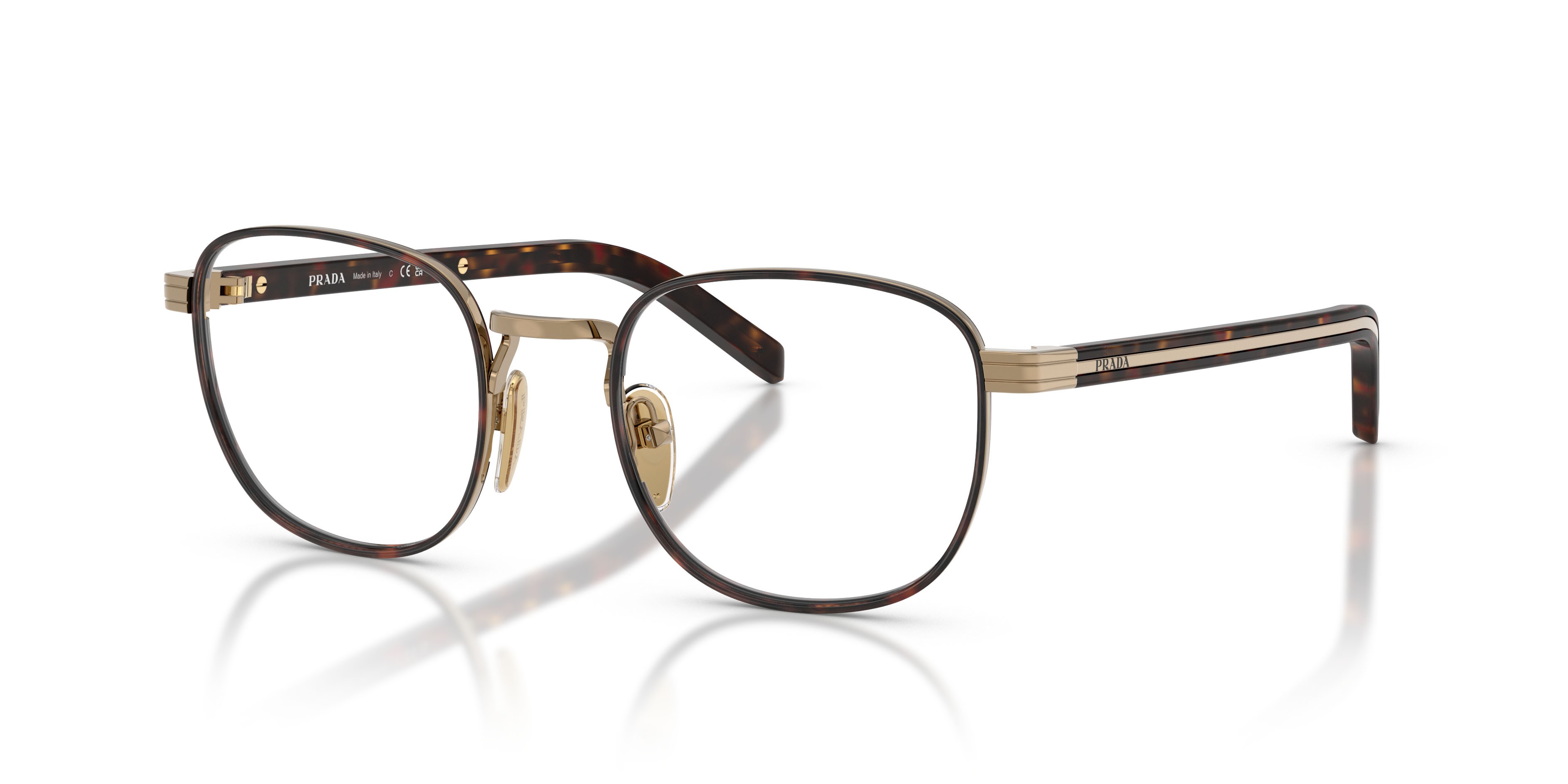Eyeglasses Prada PR D50V (7OE1O1) color oro/havana shape pantos lenses lente demo