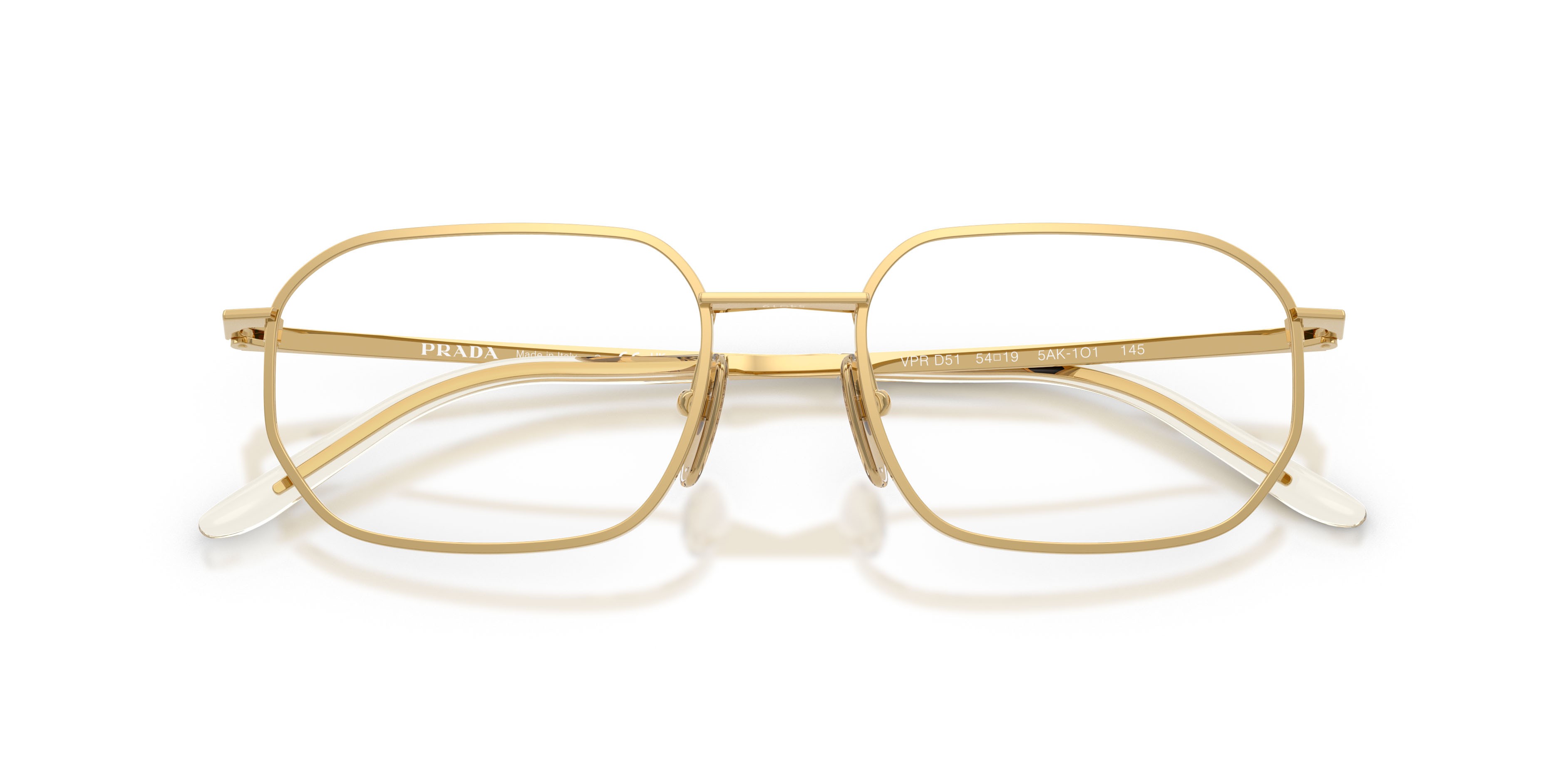 Eyeglasses Prada PR D51V (5AK1O1) color oro shape irregular lenses lente demo